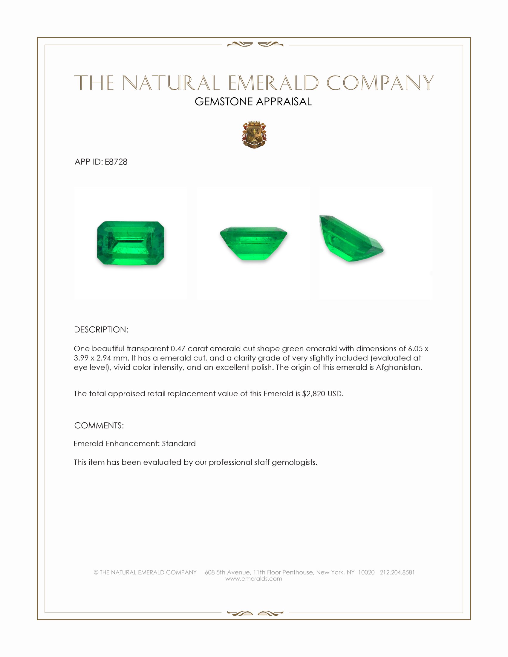 0.47 Ct. Emerald from Afghanistan