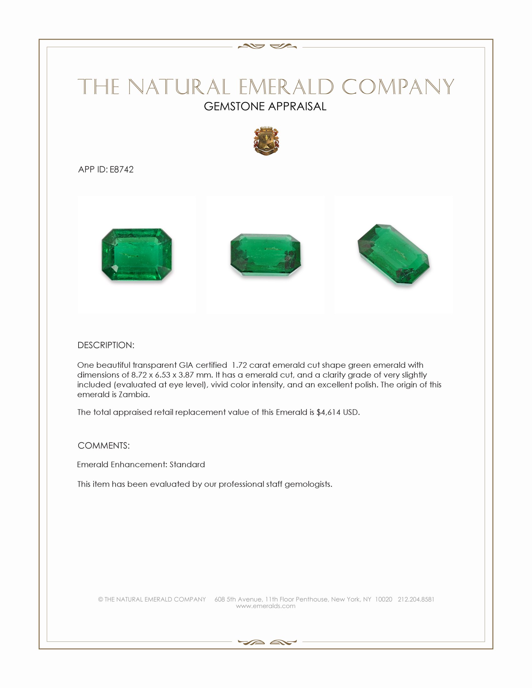 1.72 Ct. Emerald from Zambia