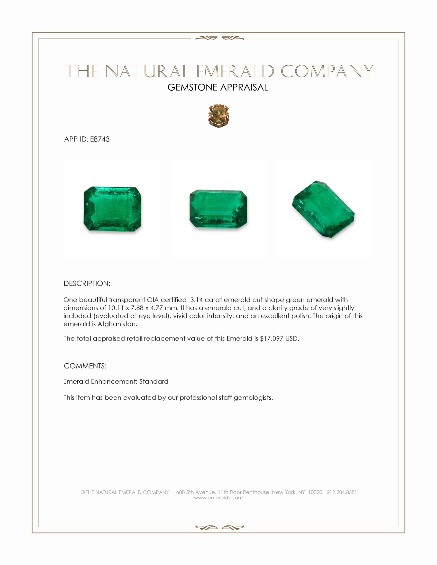 3.14 Ct. Emerald from Afghanistan