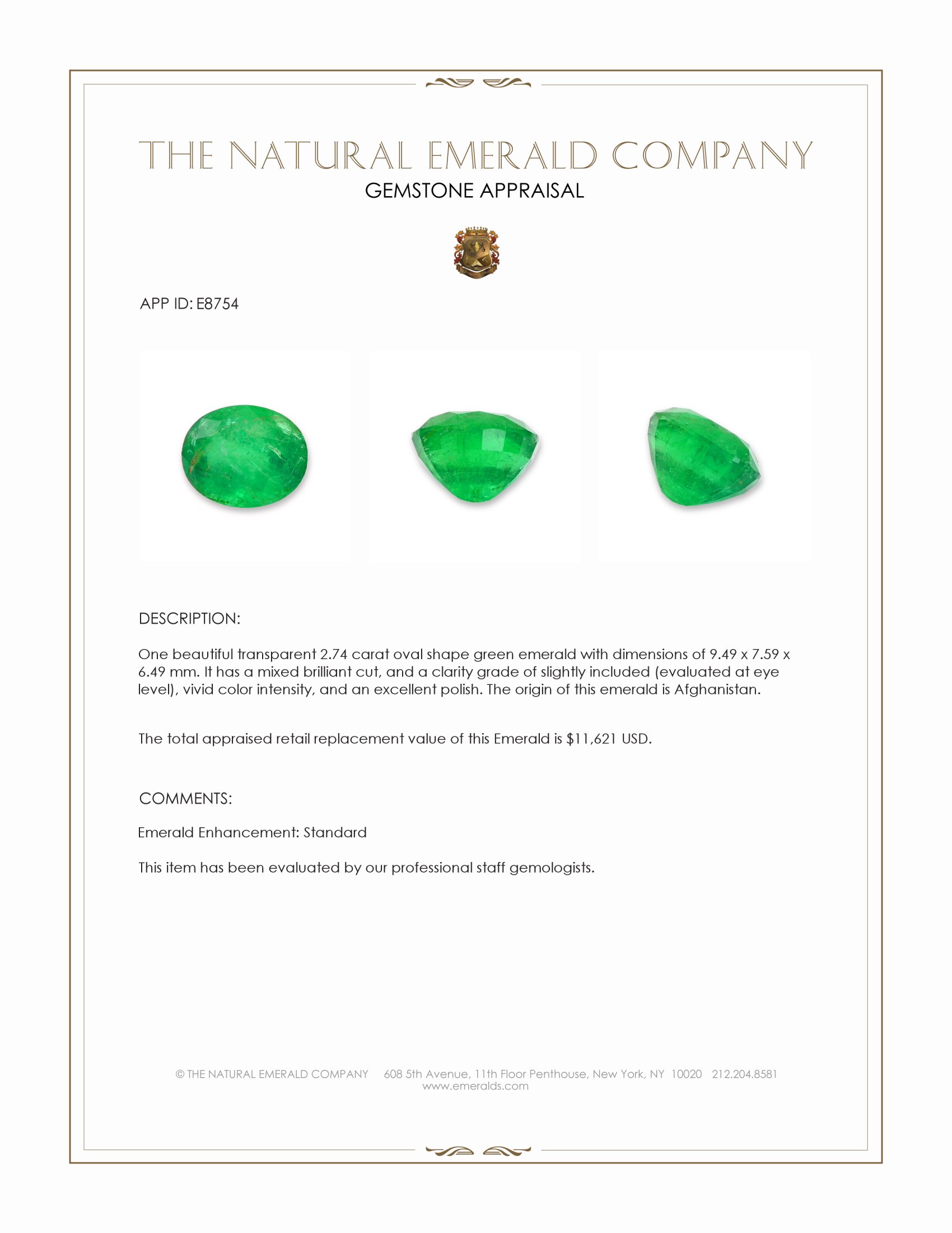 2.74 Ct. Emerald from Afghanistan