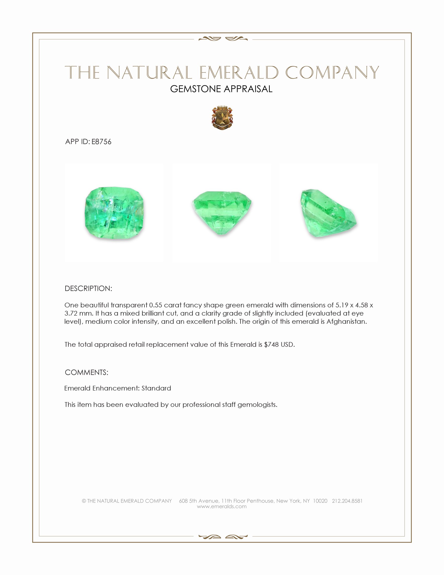 0.55 Ct. Emerald from Afghanistan