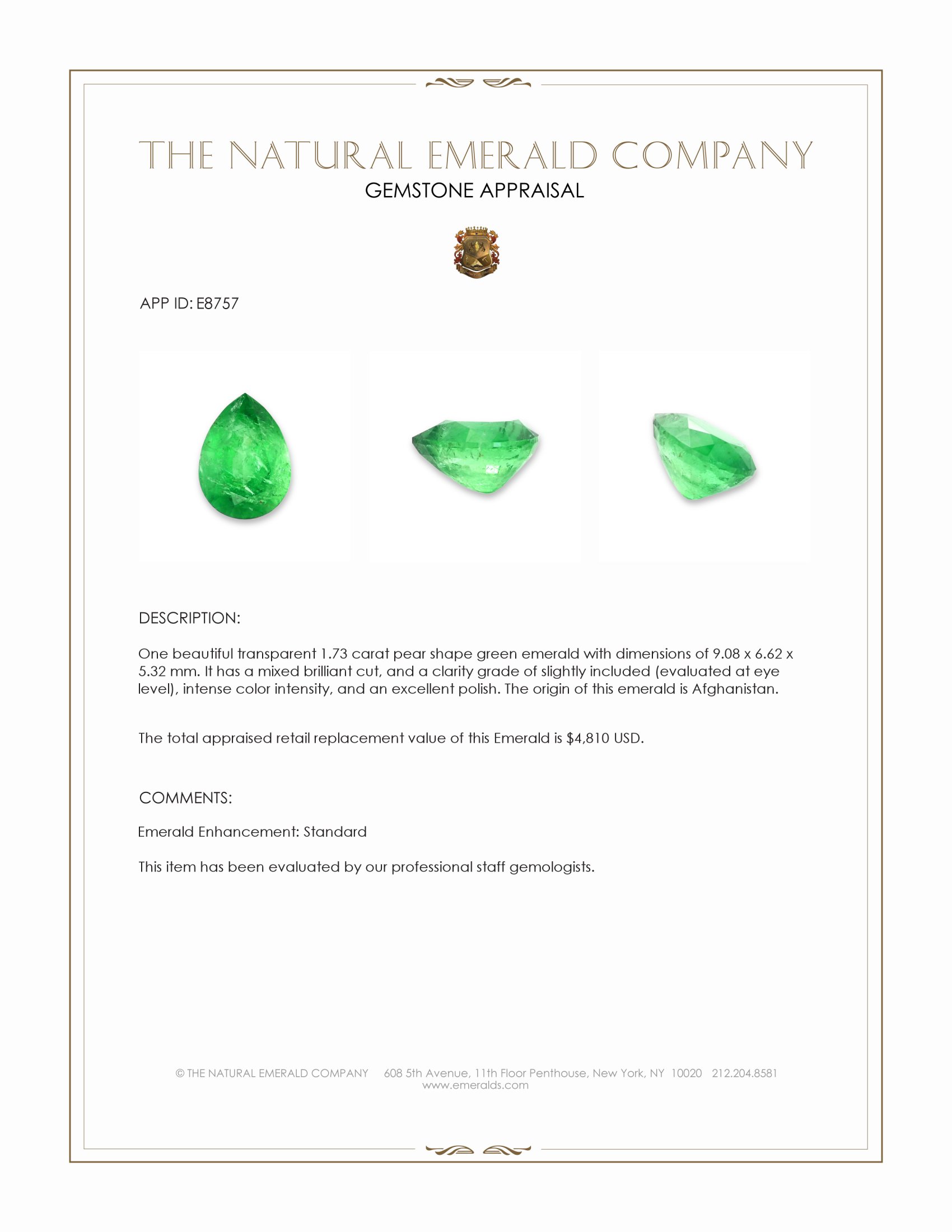1.73 Ct. Emerald from Afghanistan