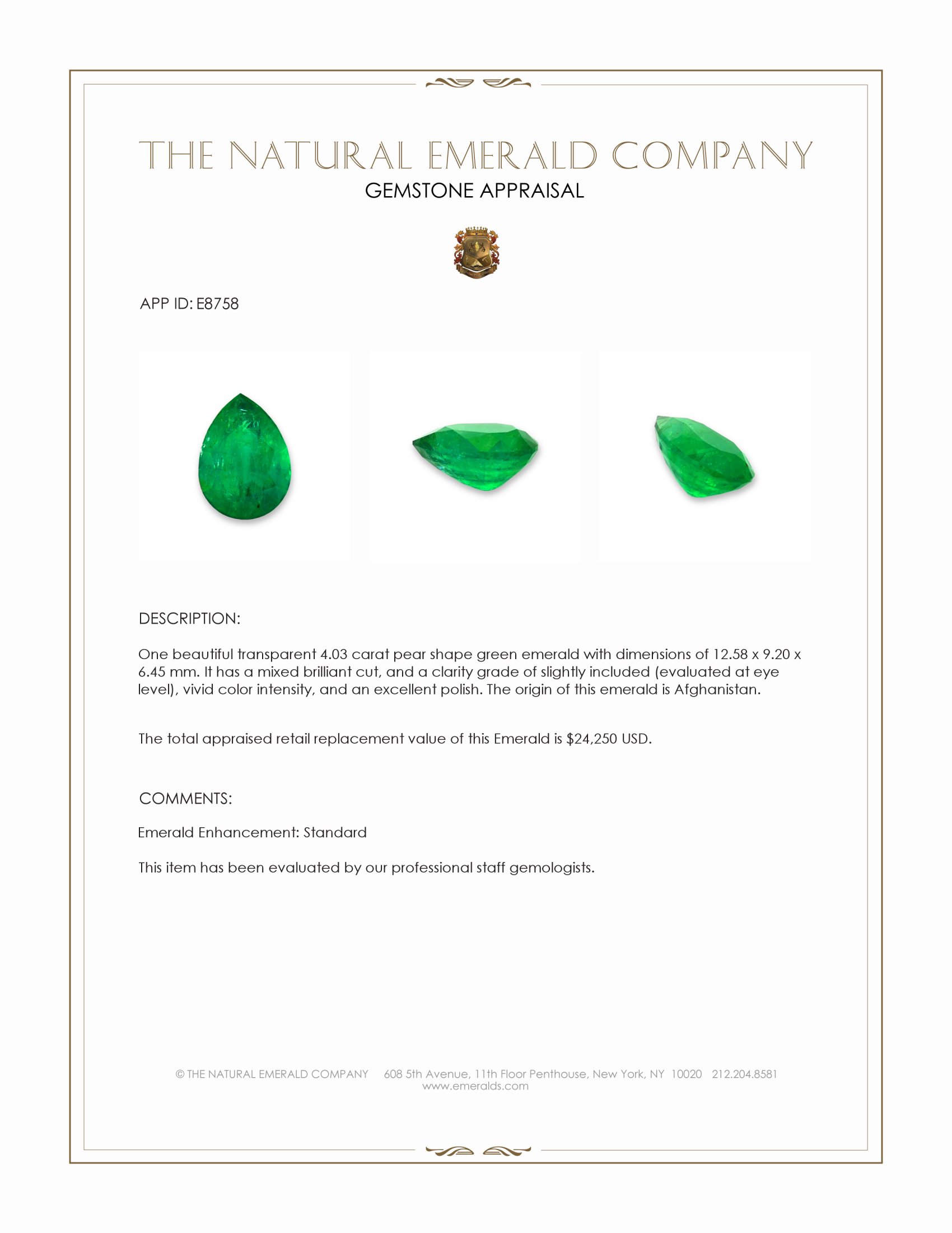 4.03 Ct. Emerald from Afghanistan