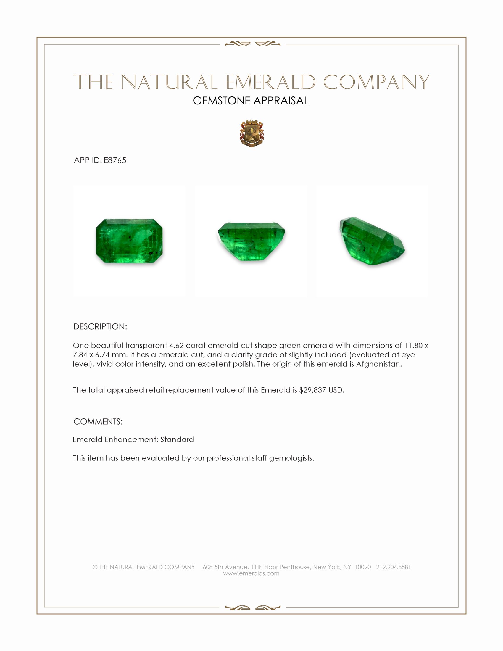 4.62 Ct. Emerald from Afghanistan