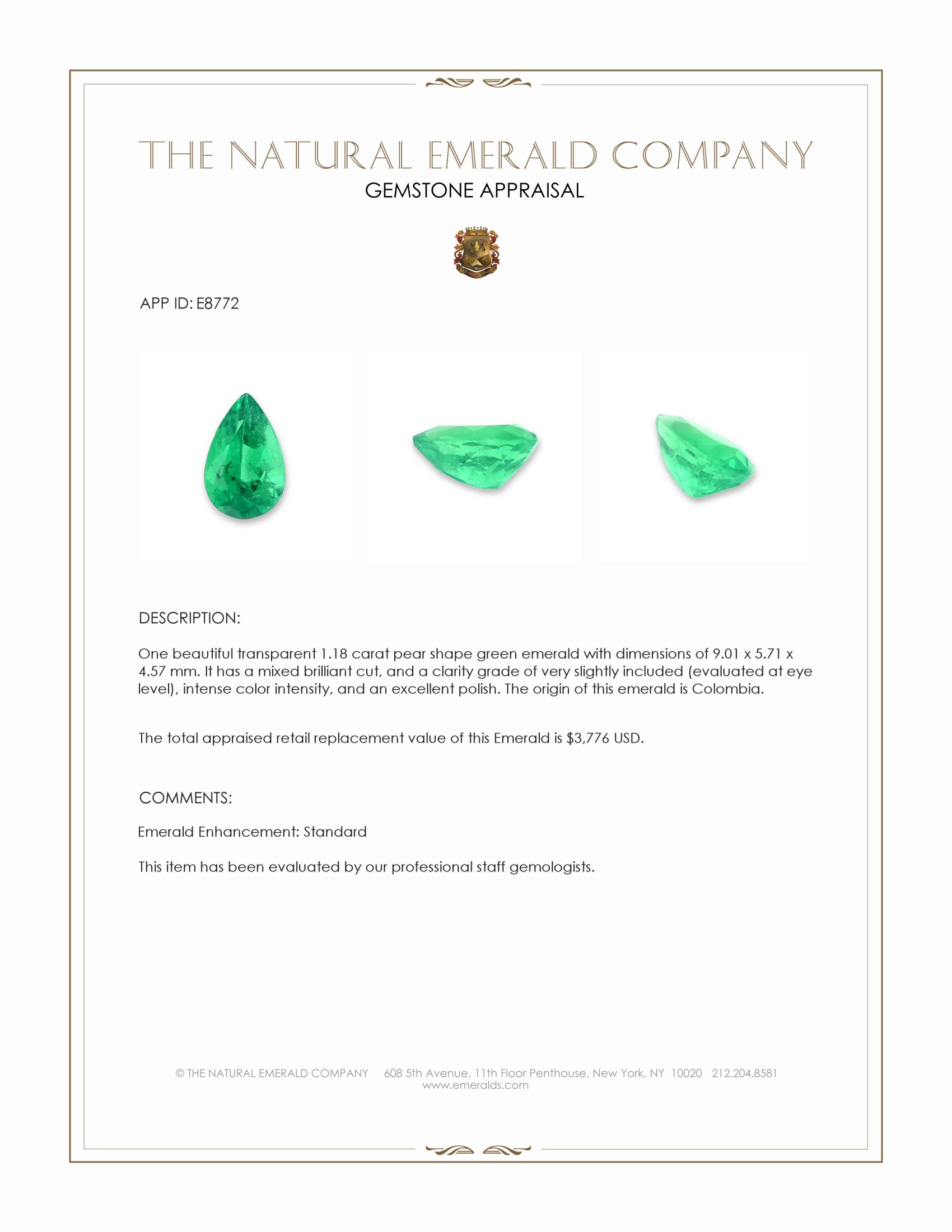 1.18 Ct. Emerald from Colombia