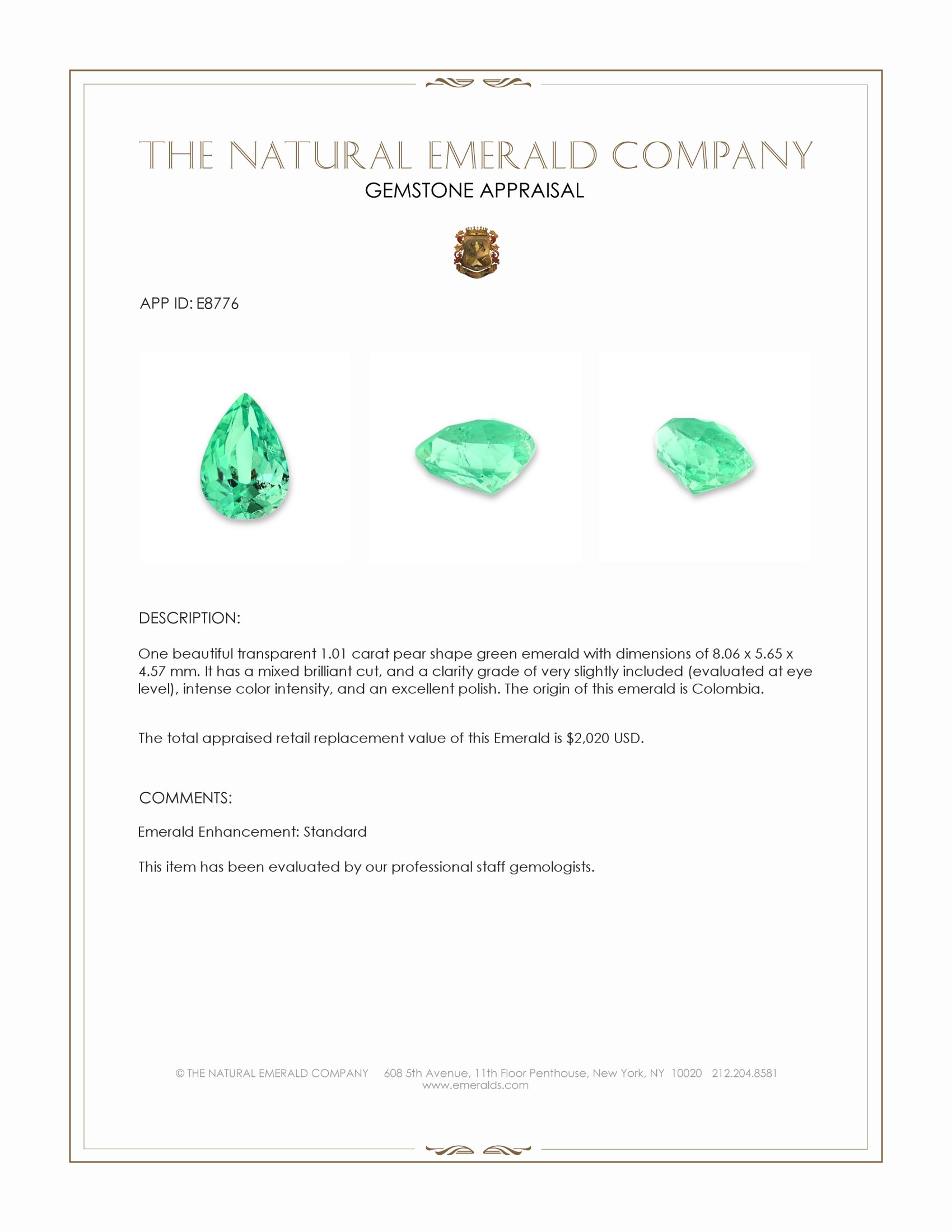 1.01 Ct. Emerald from Colombia