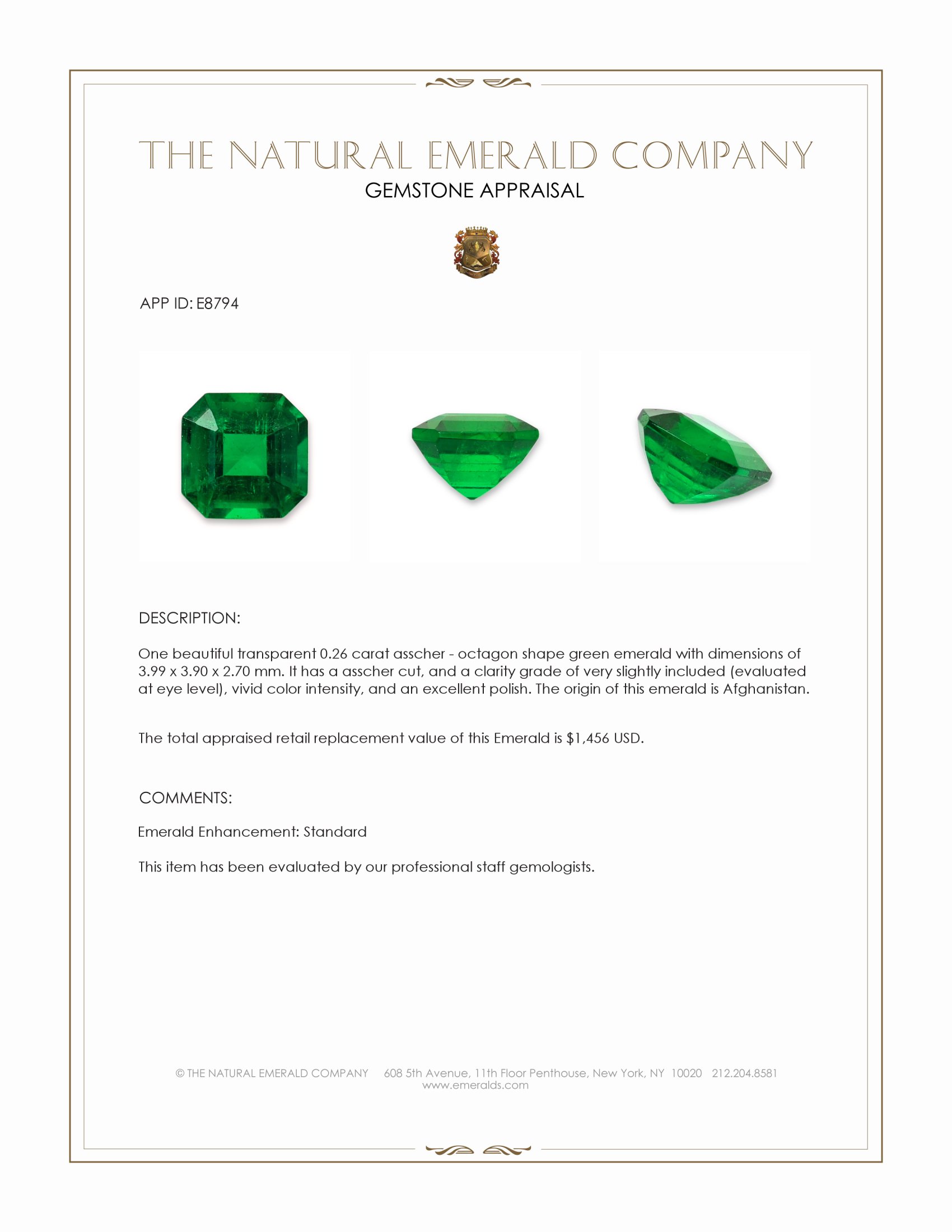 0.26 Ct. Emerald from Afghanistan