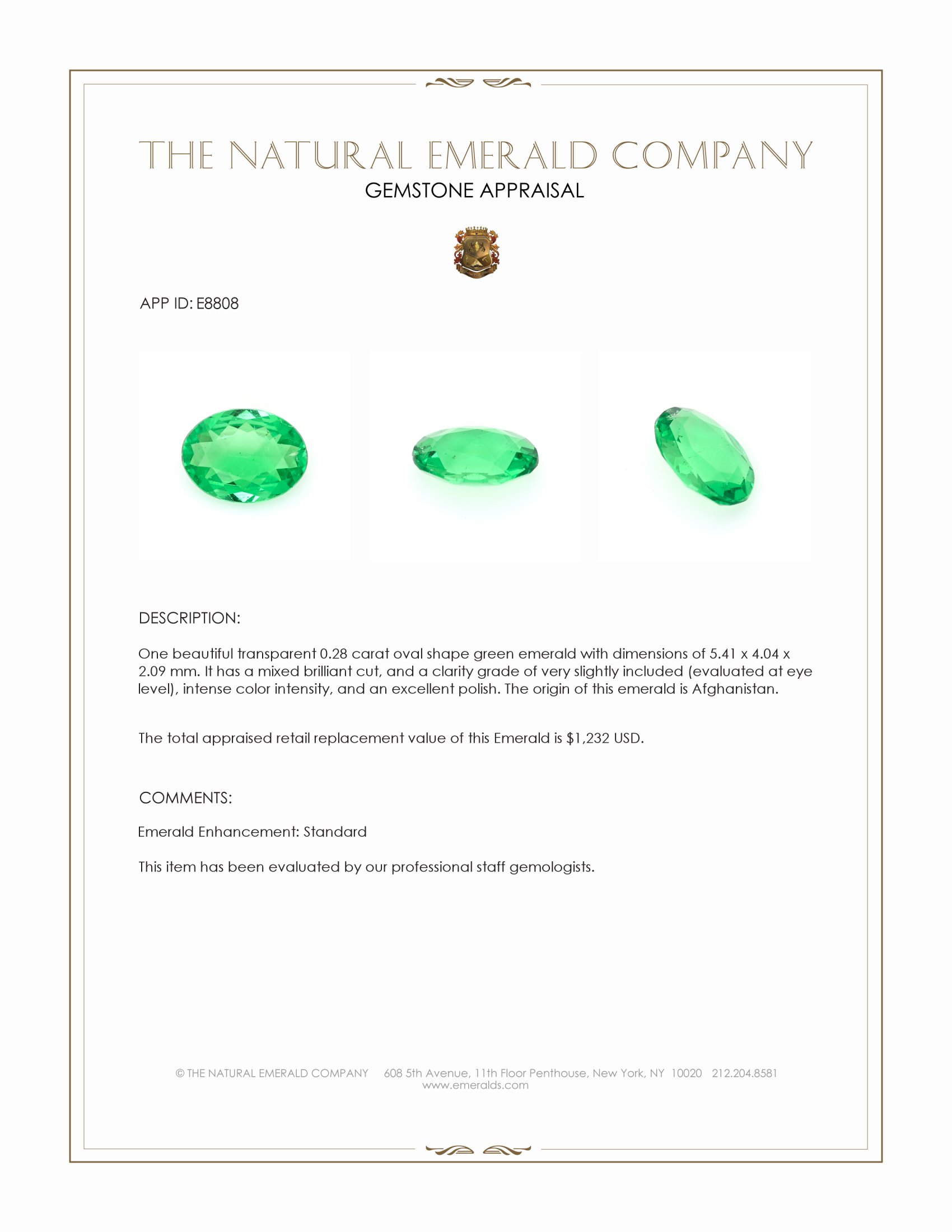 0.28 Ct. Emerald from Afghanistan