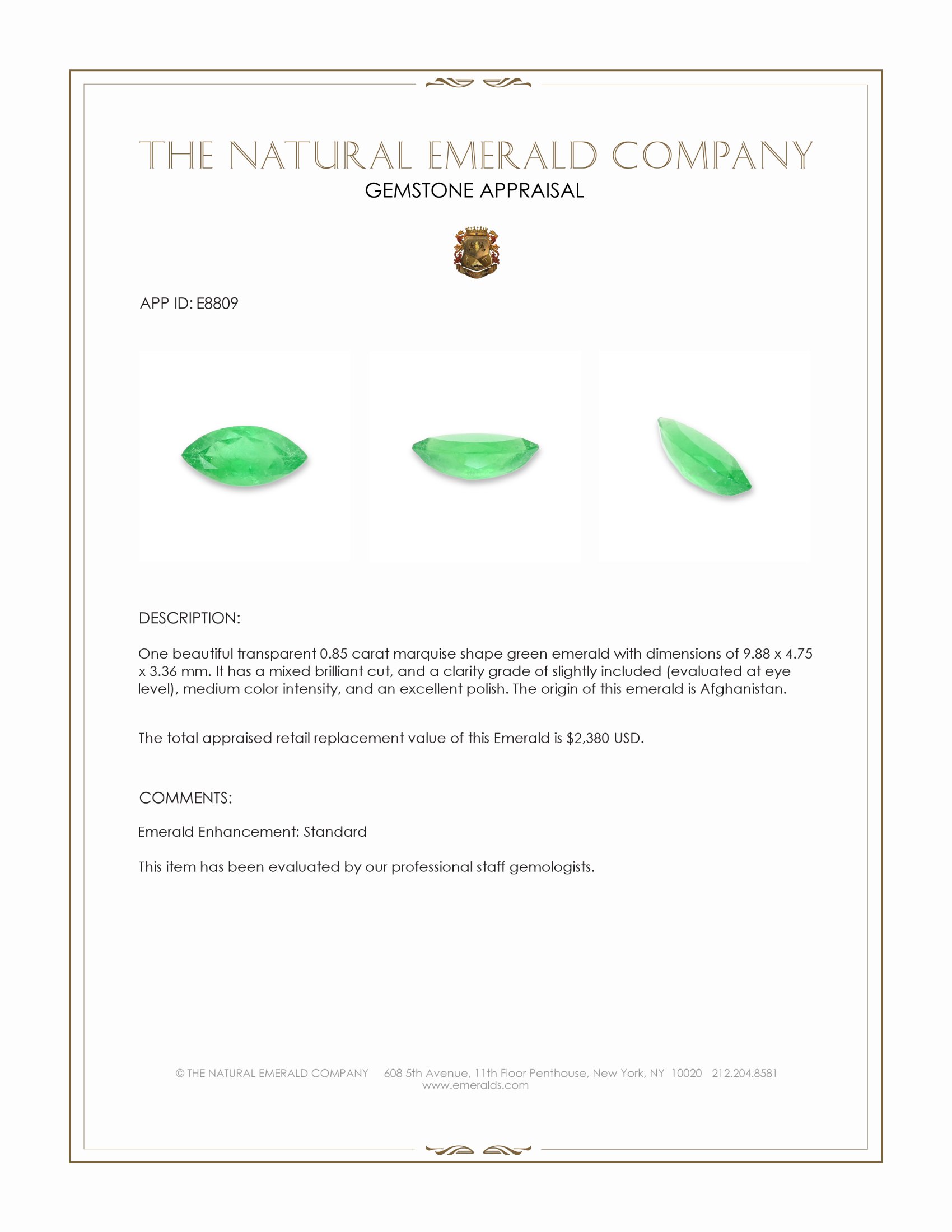 0.85 Ct. Emerald from Afghanistan