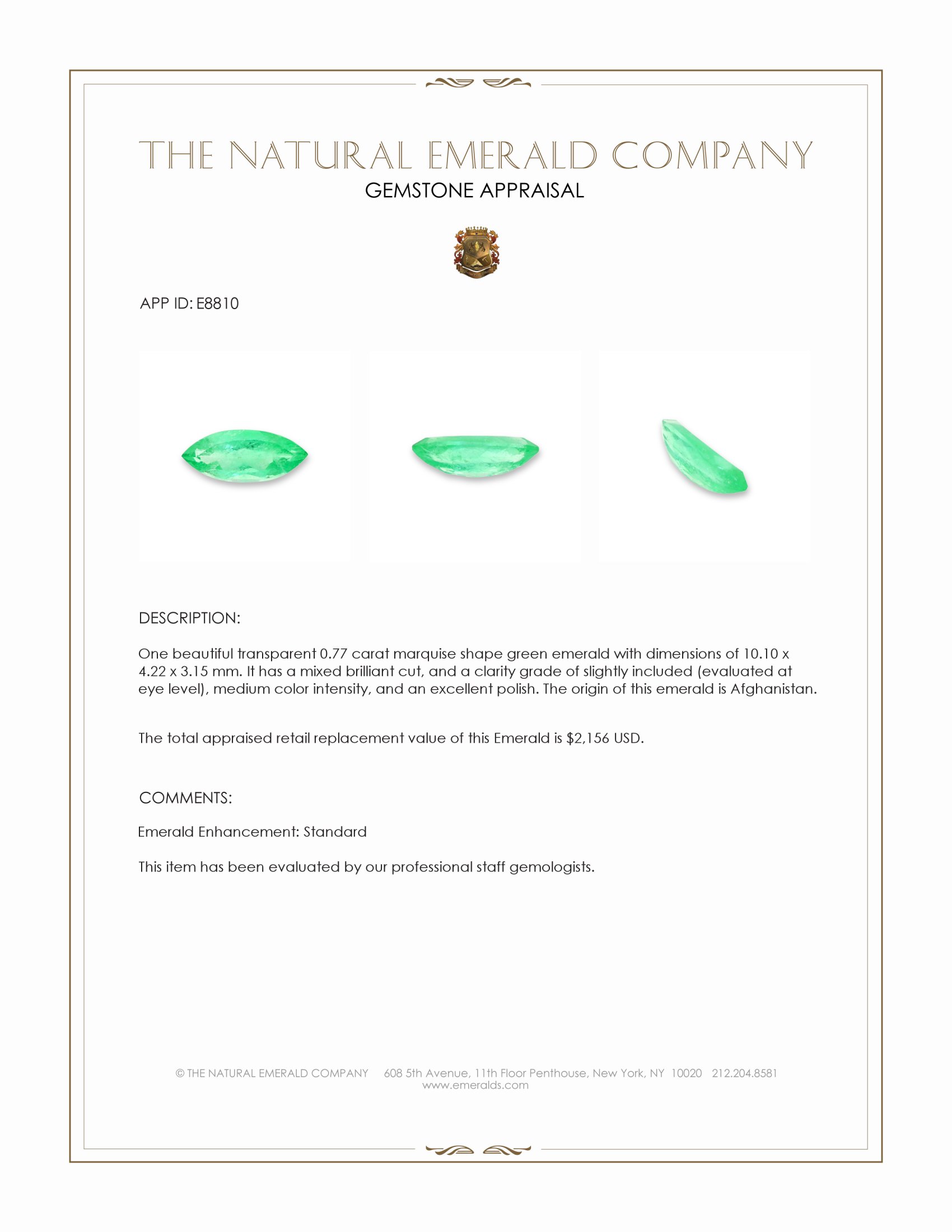 0.77 Ct. Emerald from Afghanistan