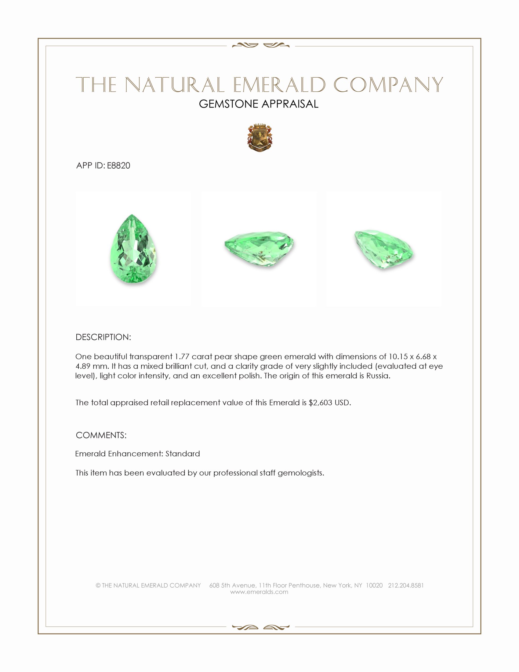 1.77 Ct. Emerald from Russia