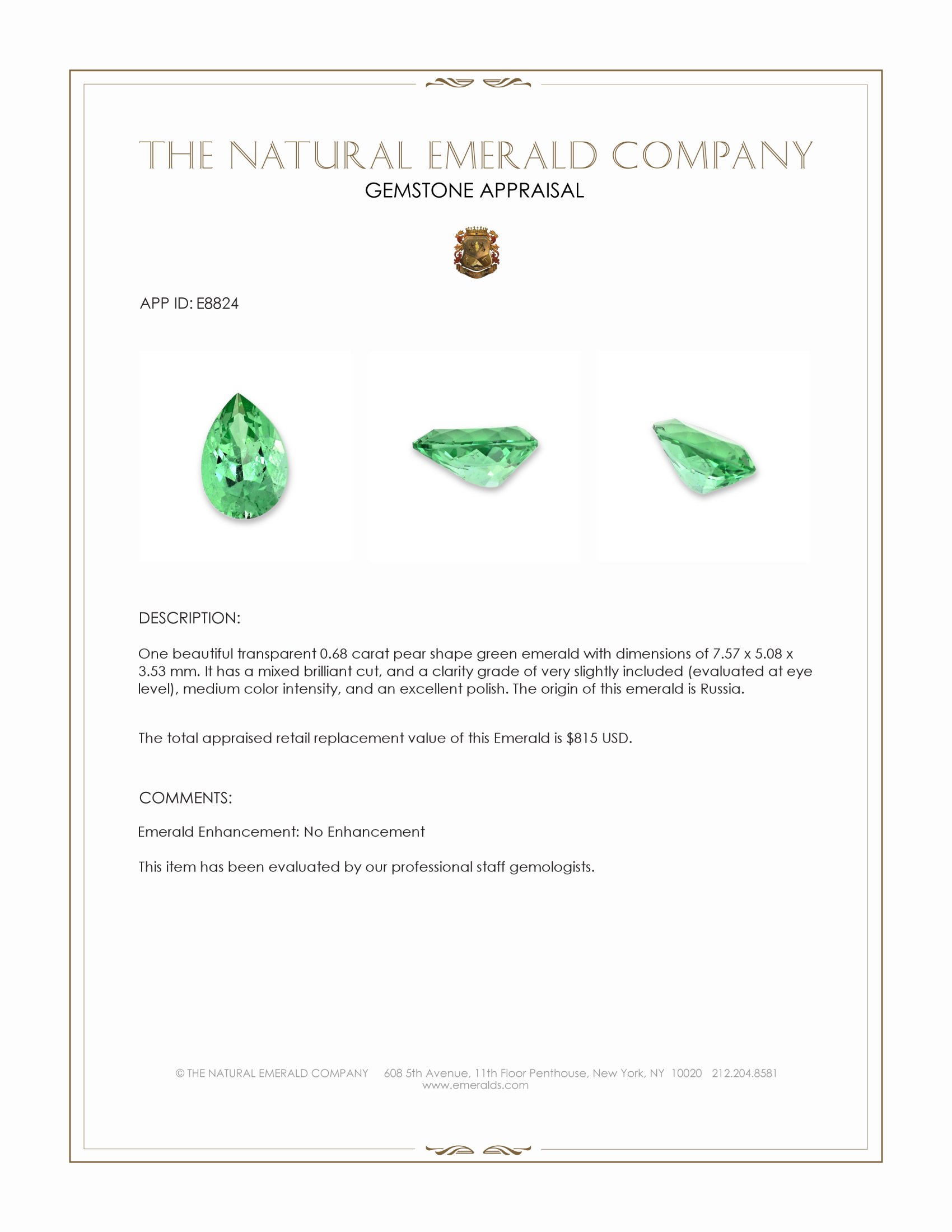 0.68 Ct. Emerald from Russia