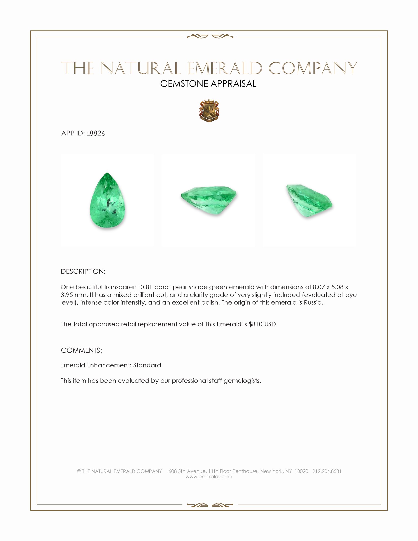 0.81 Ct. Emerald from Russia