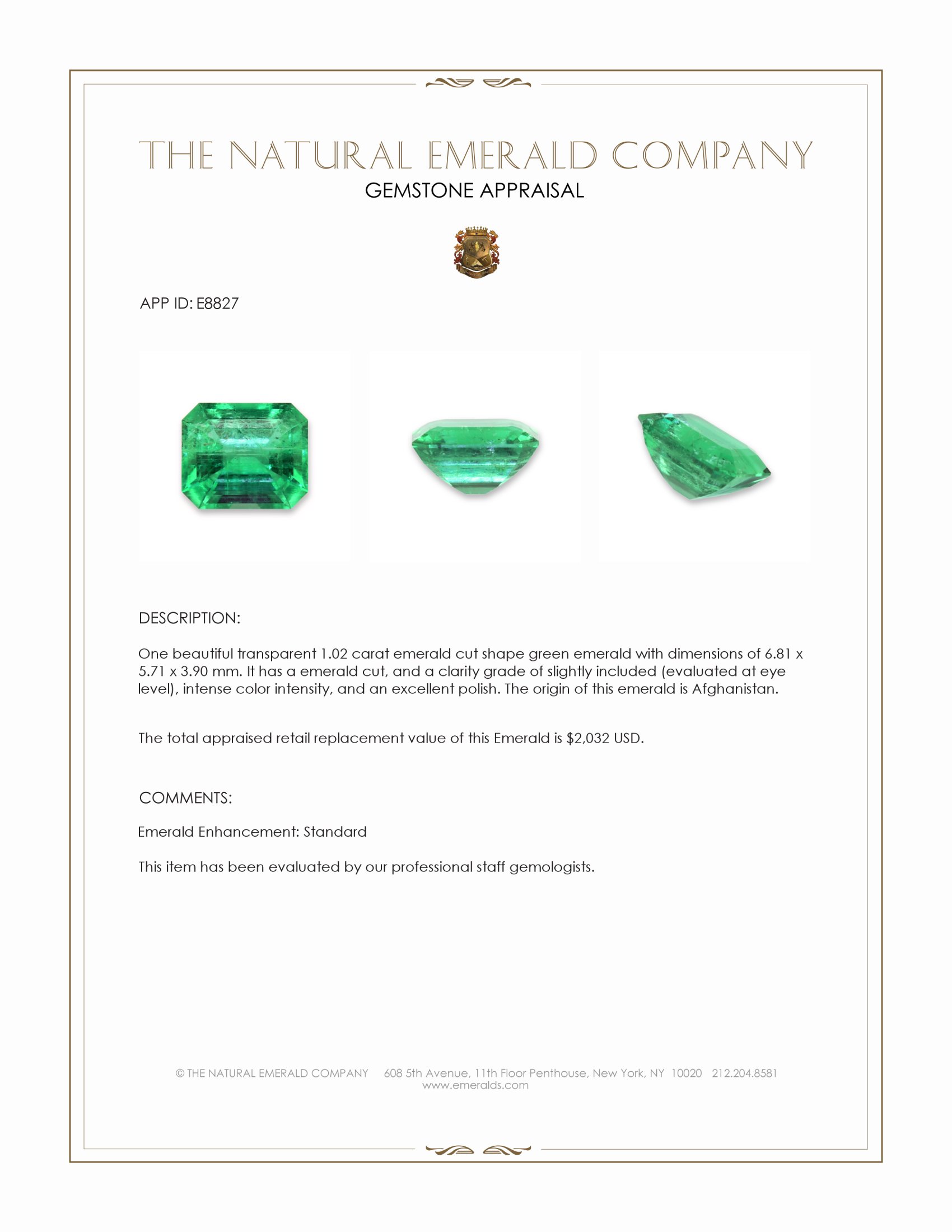 1.02 Ct. Emerald from Afghanistan