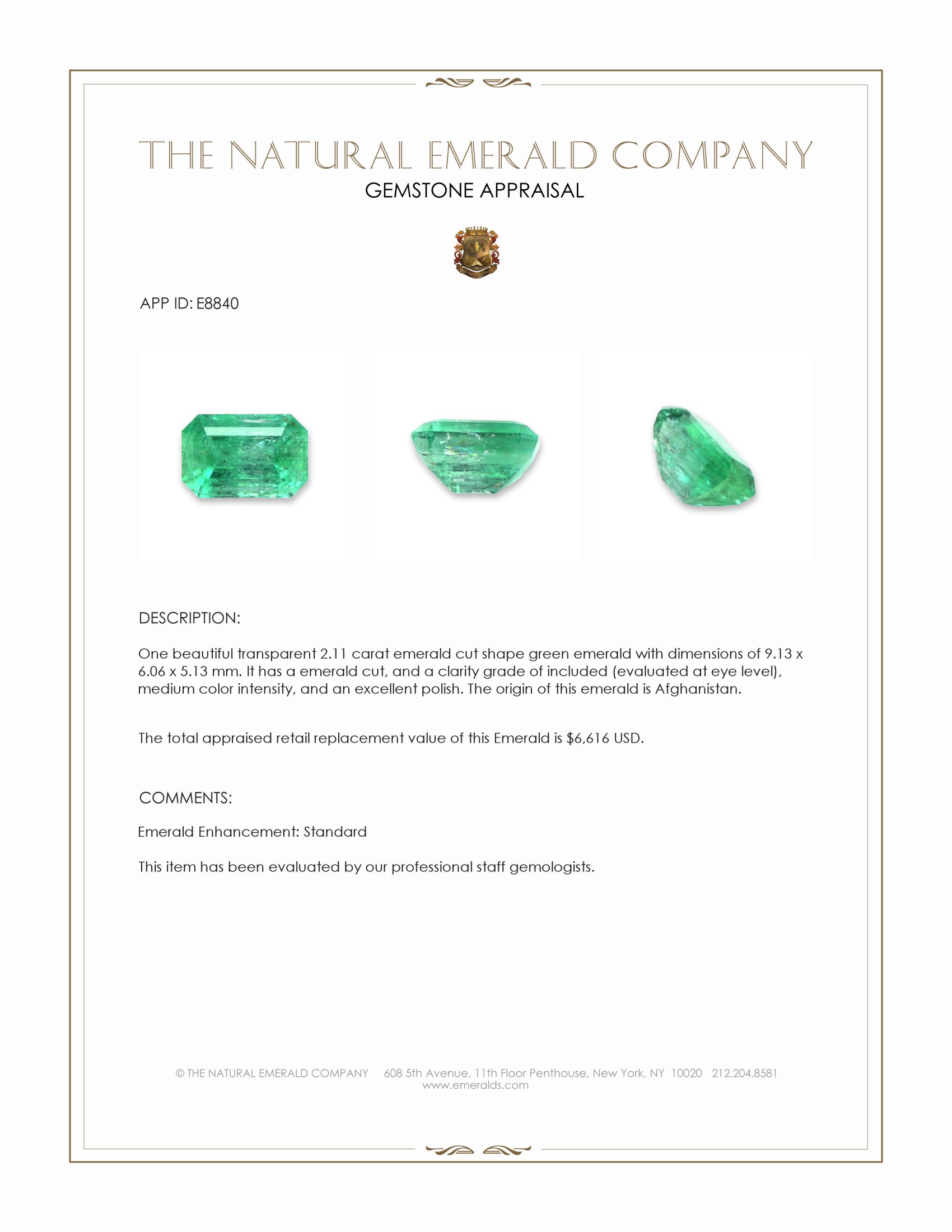 2.11 Ct. Emerald from Afghanistan