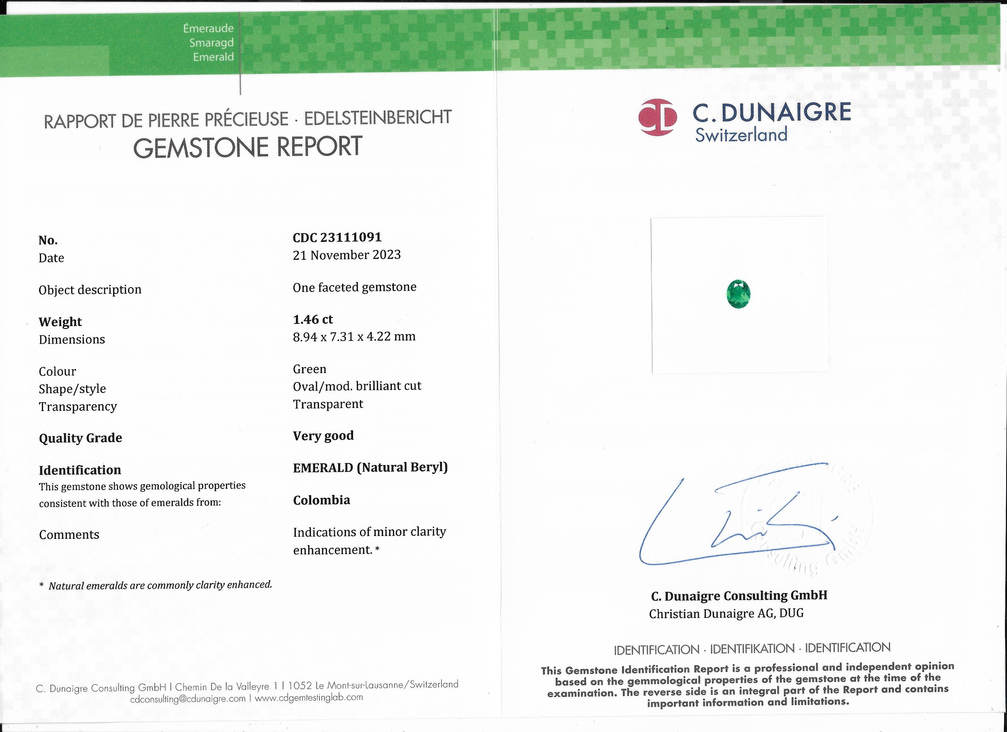 1.46 Ct. Emerald from Colombia
