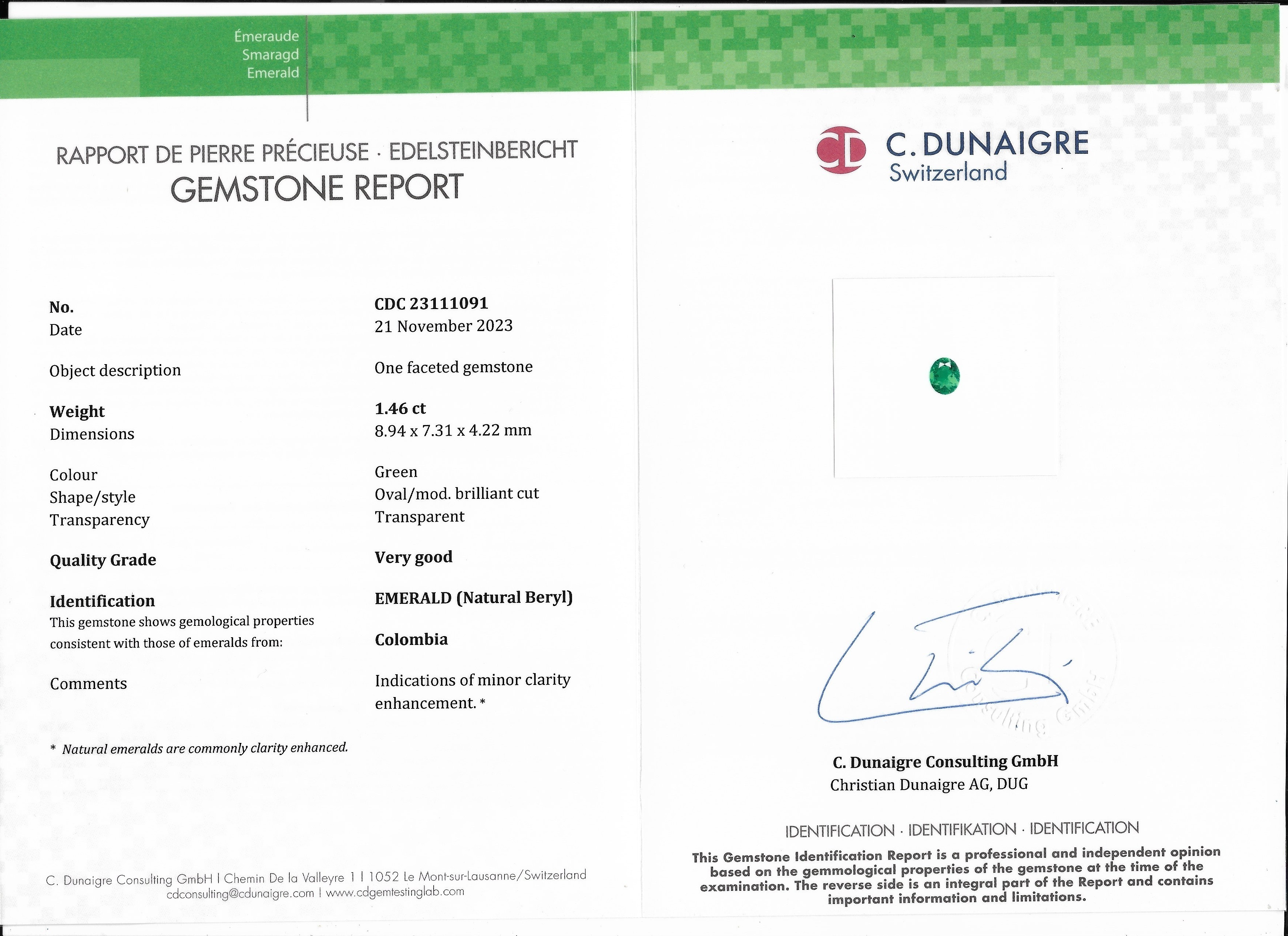 1.46 Ct. Emerald from Colombia