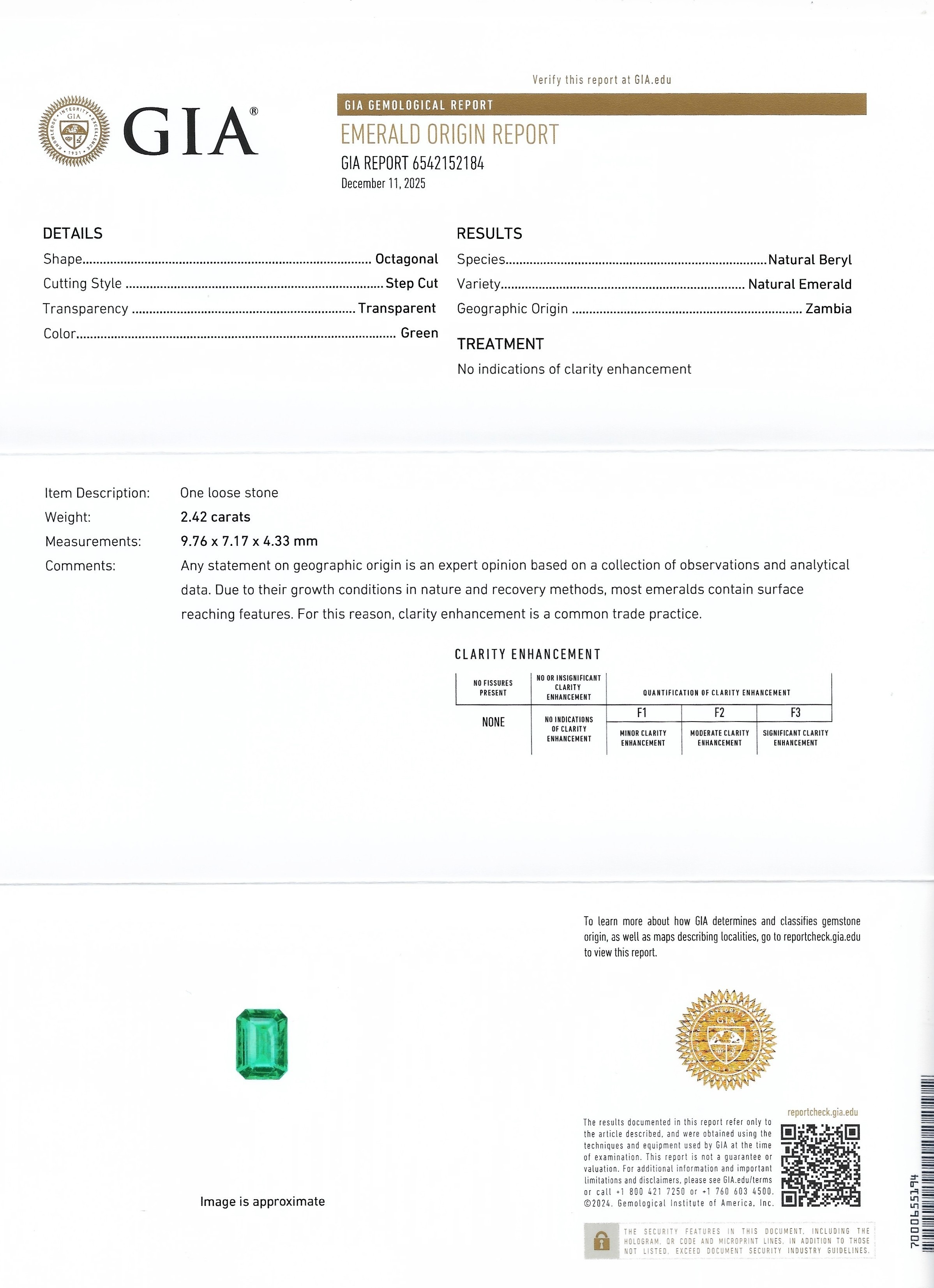 2.42 Ct. Emerald from Zambia