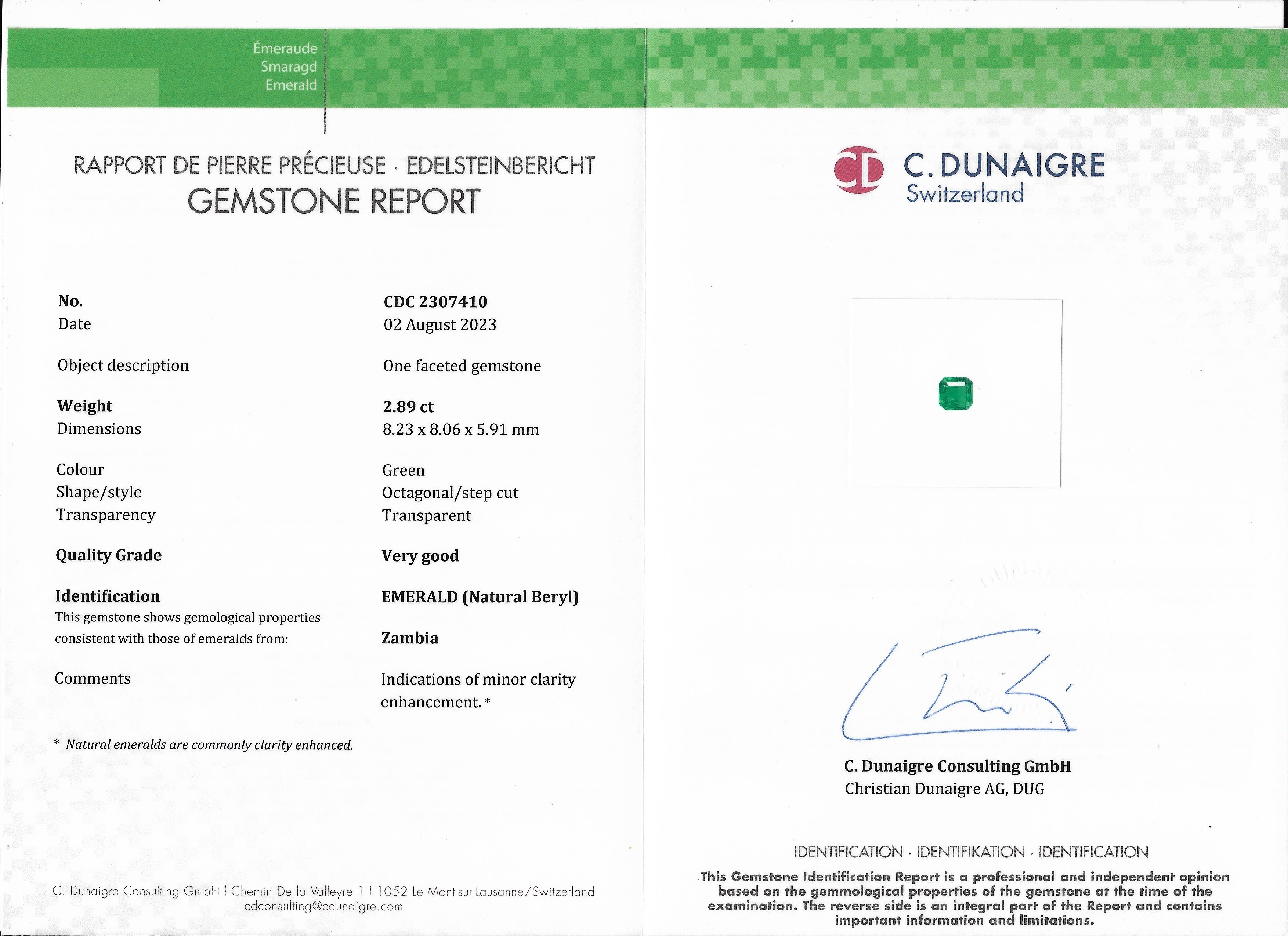 2.89 Ct. Emerald from Zambia