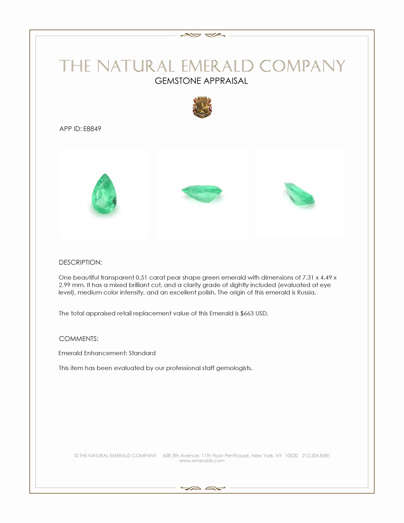 0.51 Ct. Emerald from Russia