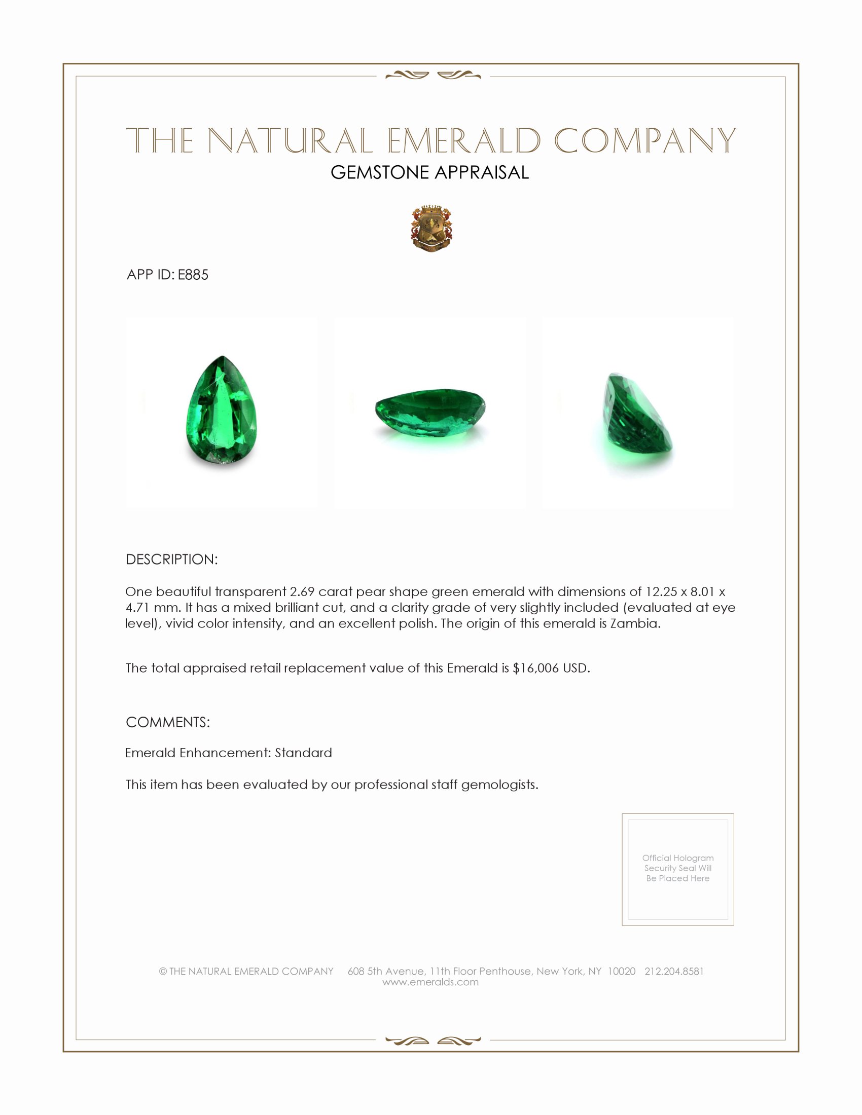 2.69 Ct. Emerald from Zambia