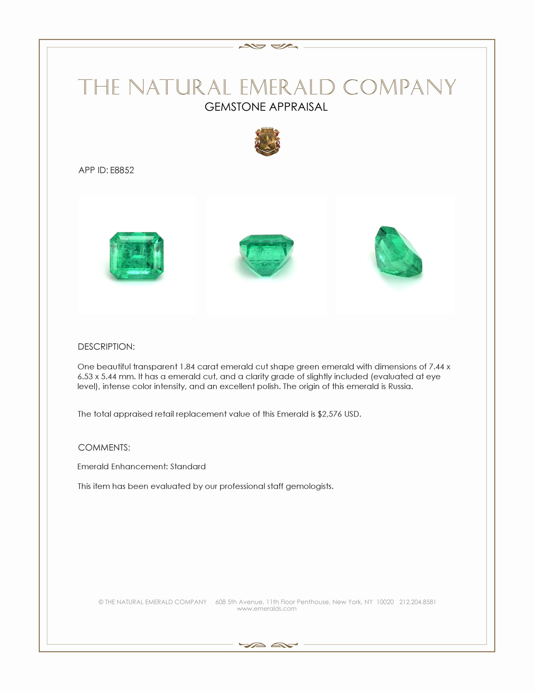 1.84 Ct. Emerald from Russia