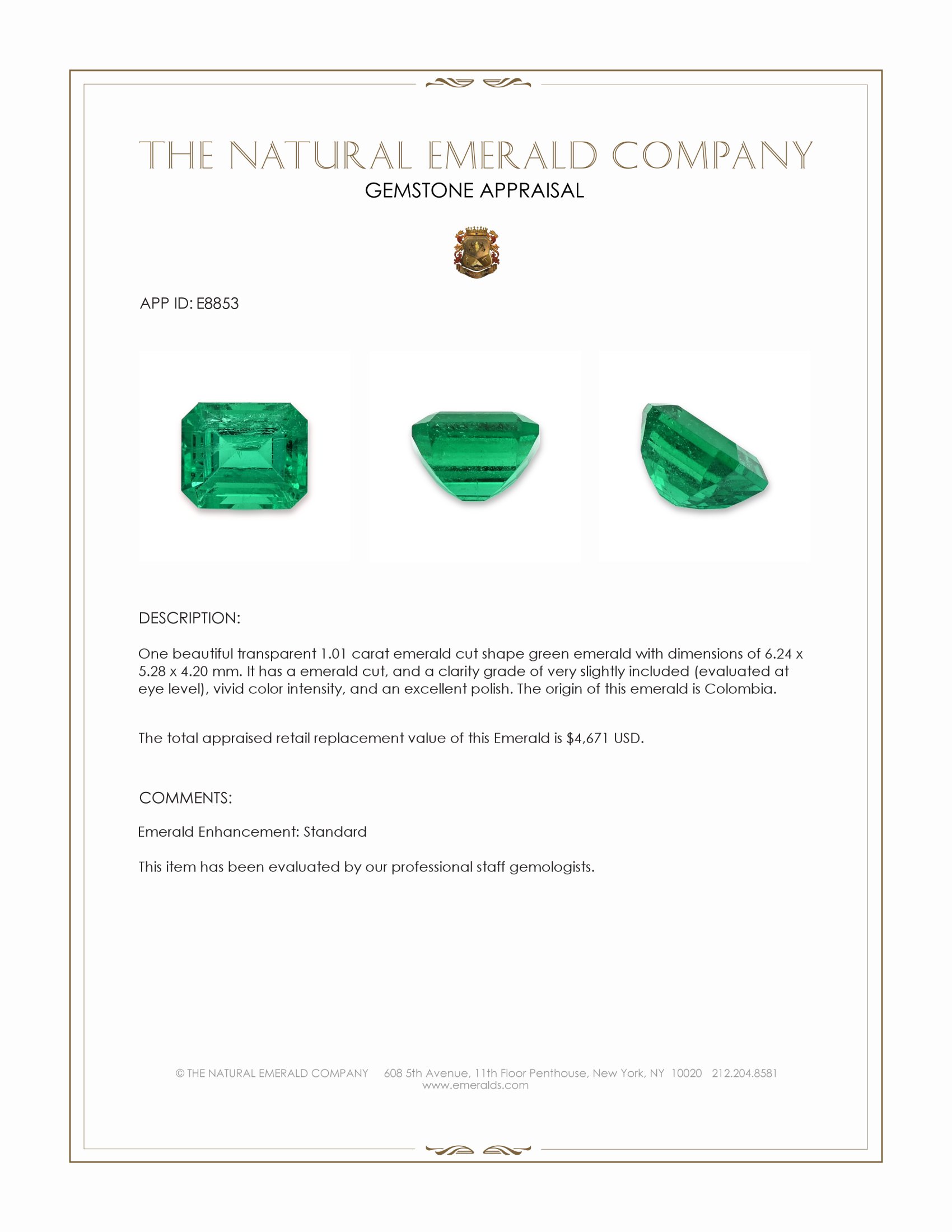 1.01 Ct. Emerald from Colombia