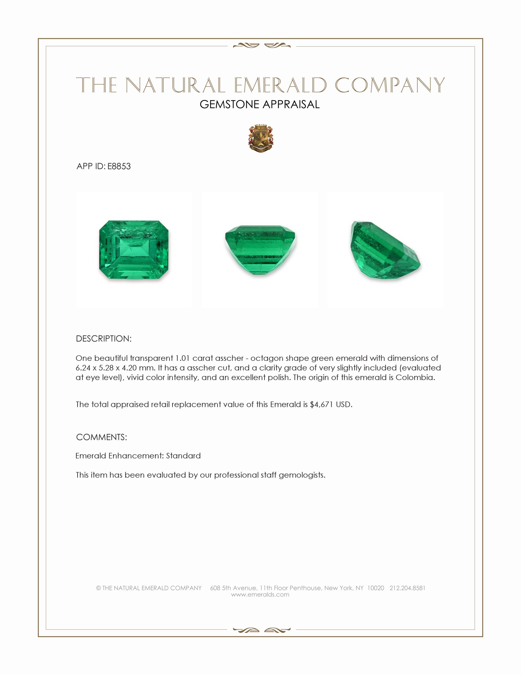 1.01 Ct. Emerald from Colombia