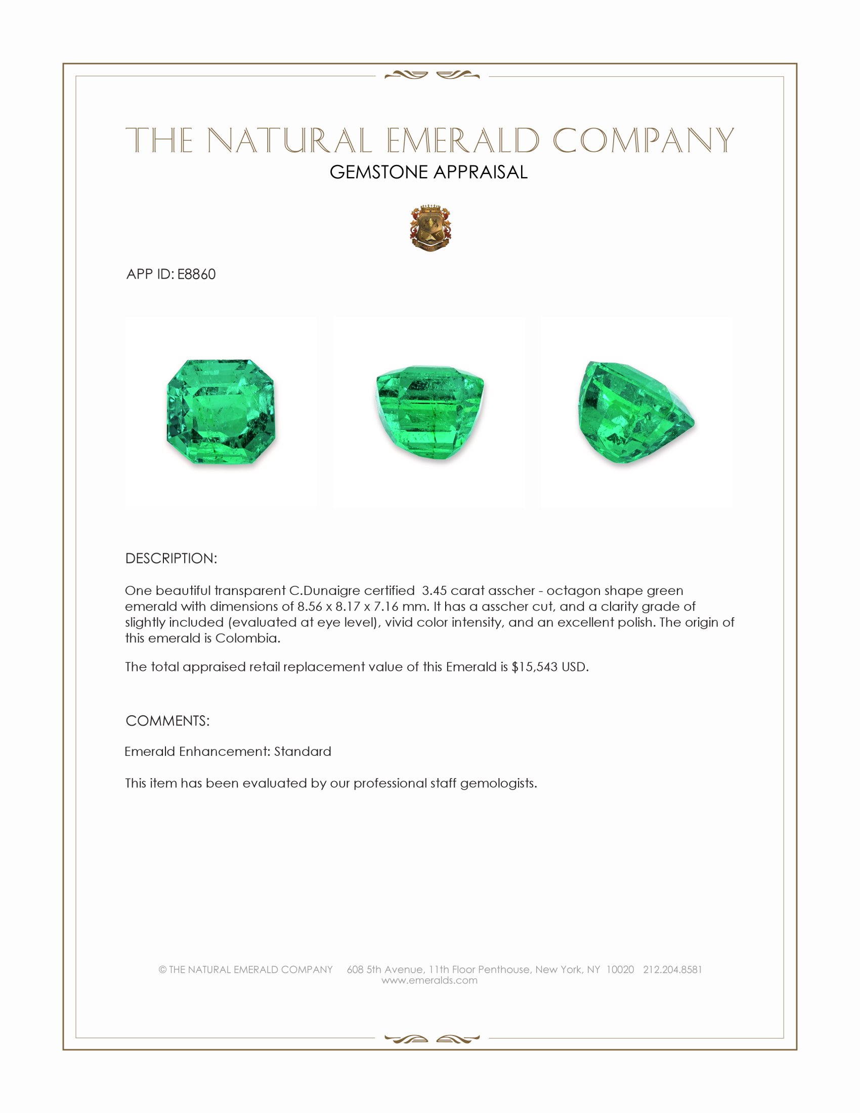 3.45 Ct. Emerald from Colombia
