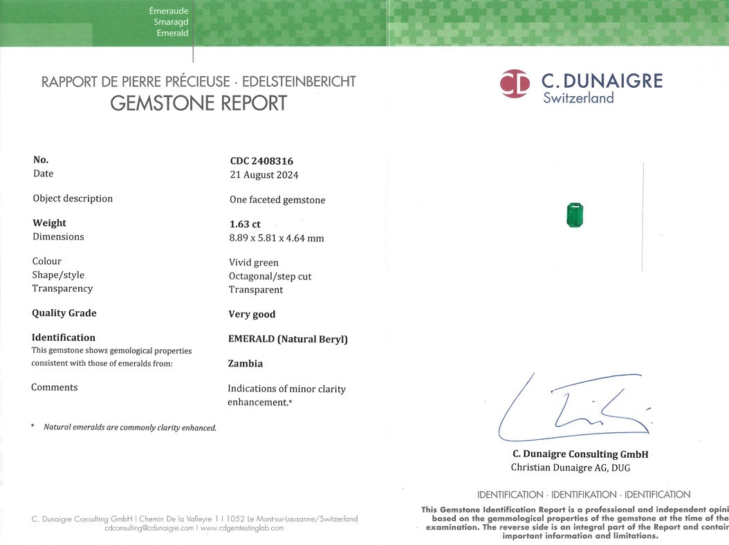 1.63 Ct. Emerald from Zambia