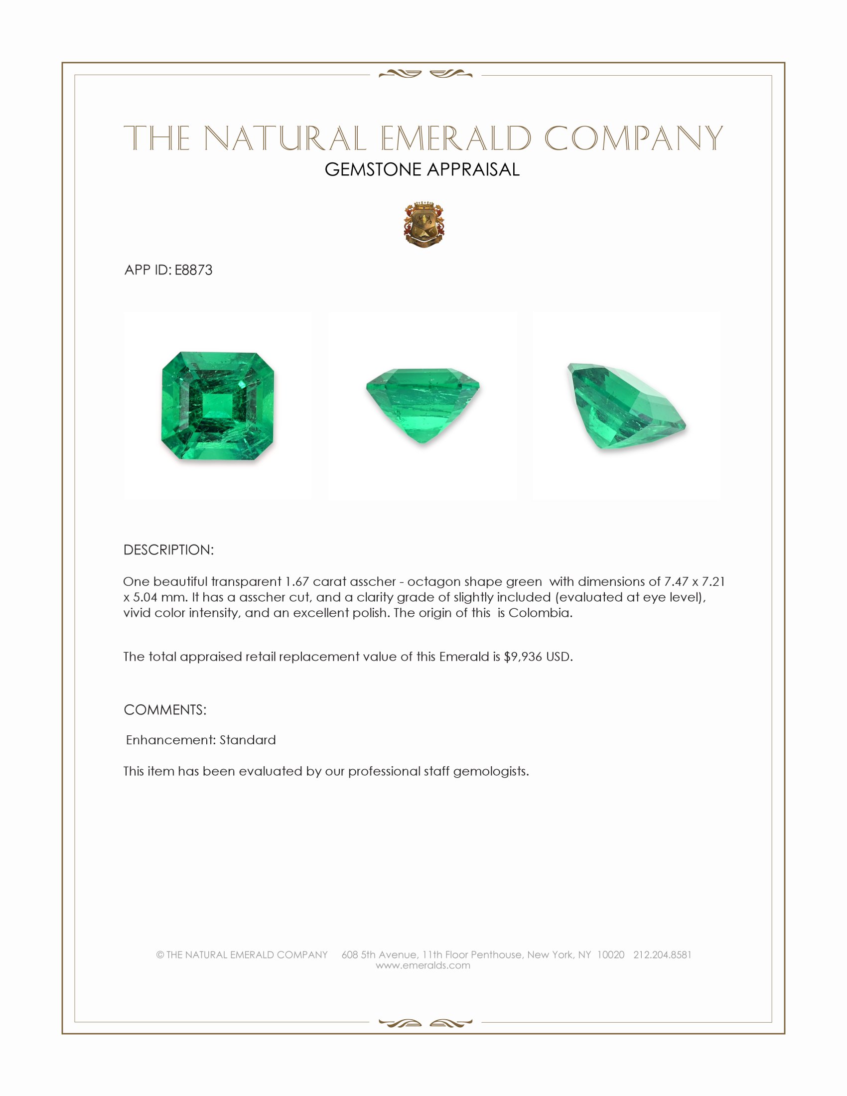 1.67 Ct. Emerald from Colombia