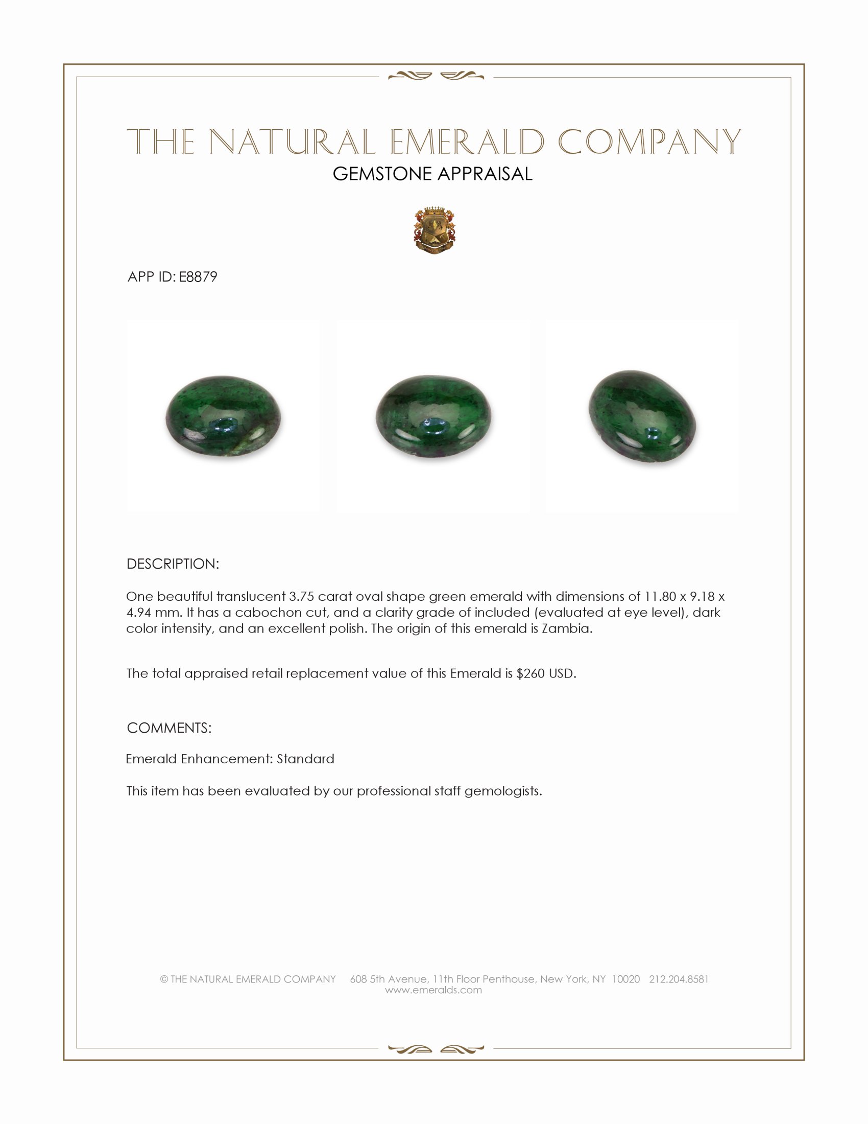 3.75 Ct. Cabochon Emerald from Zambia