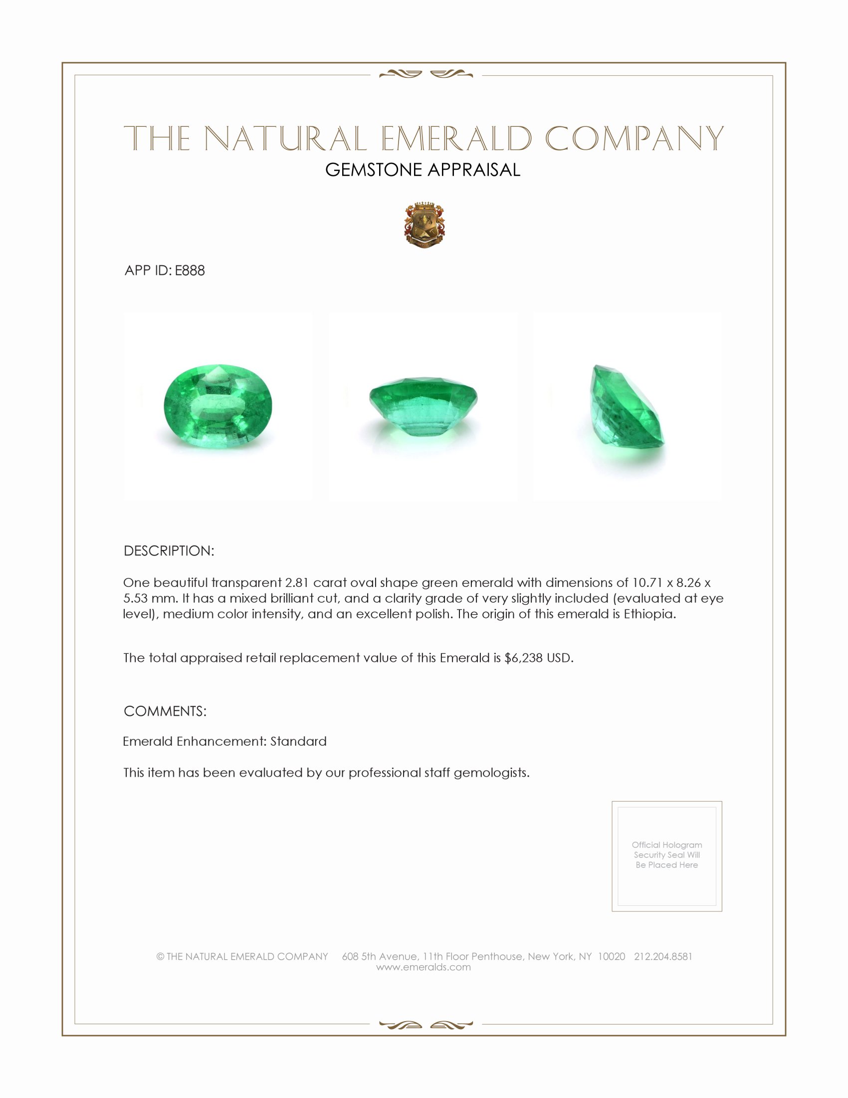 2.81 Ct. Emerald from Ethiopia