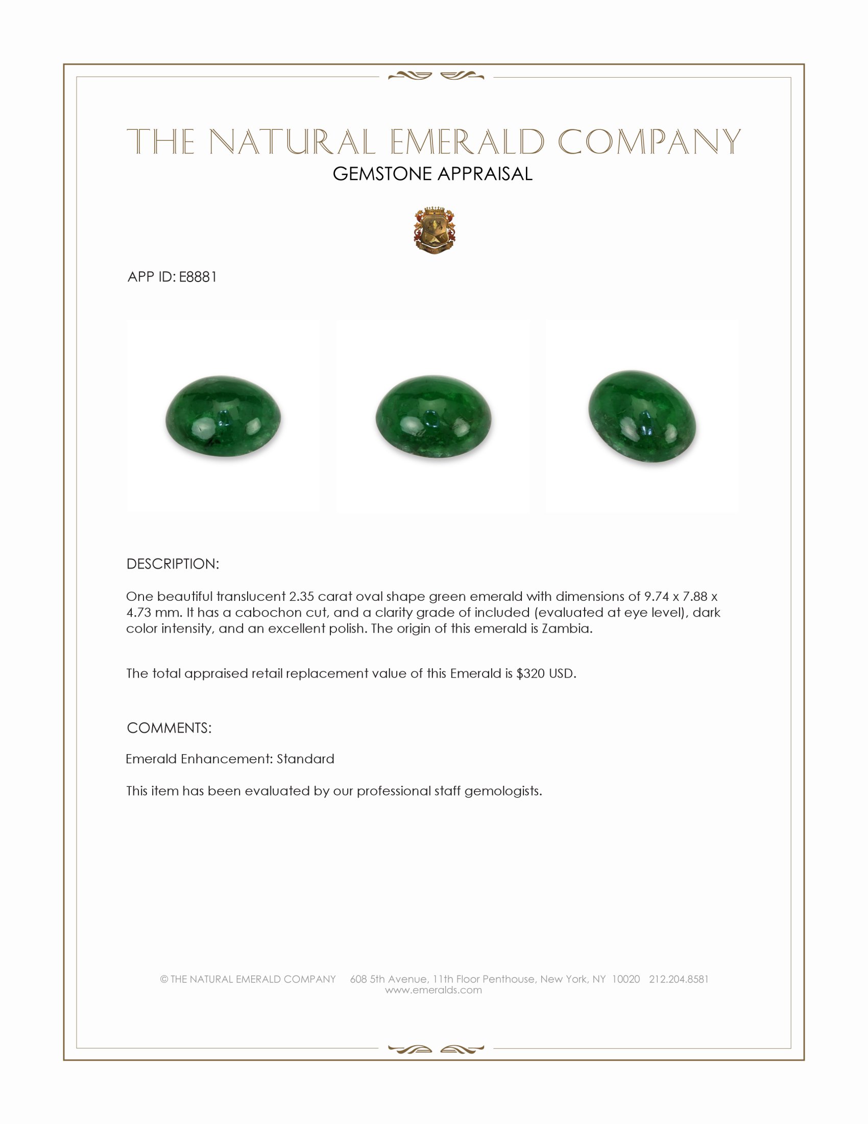 2.35 Ct. Cabochon Emerald from Zambia