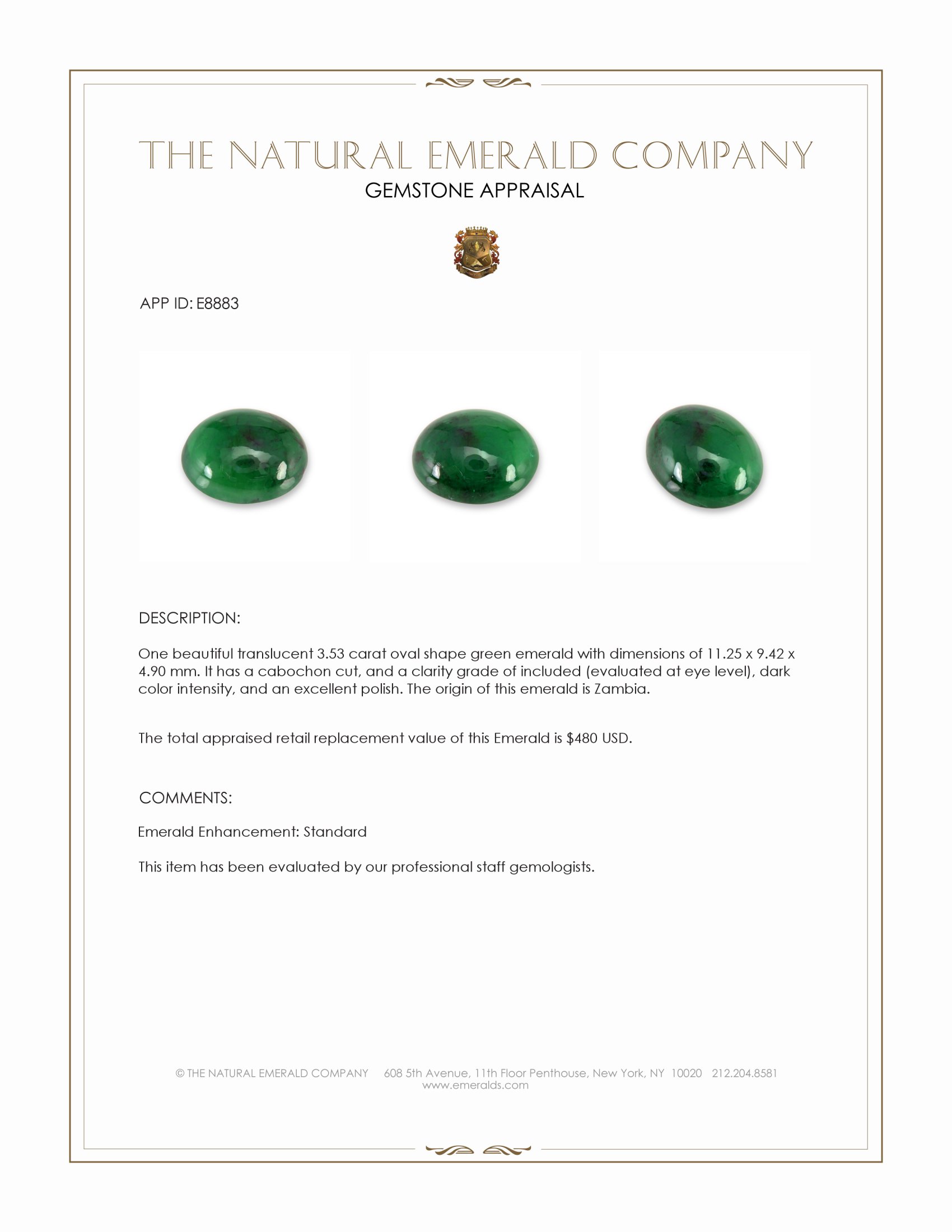 3.53 Ct. Cabochon Emerald from Zambia