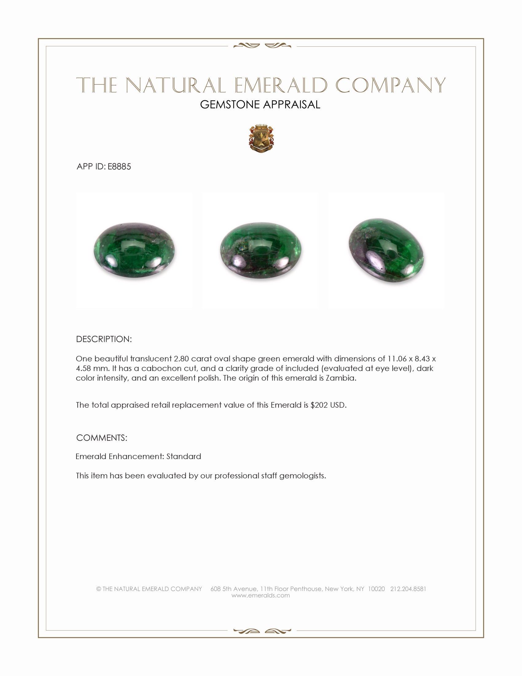 2.80 Ct. Cabochon Emerald from Zambia