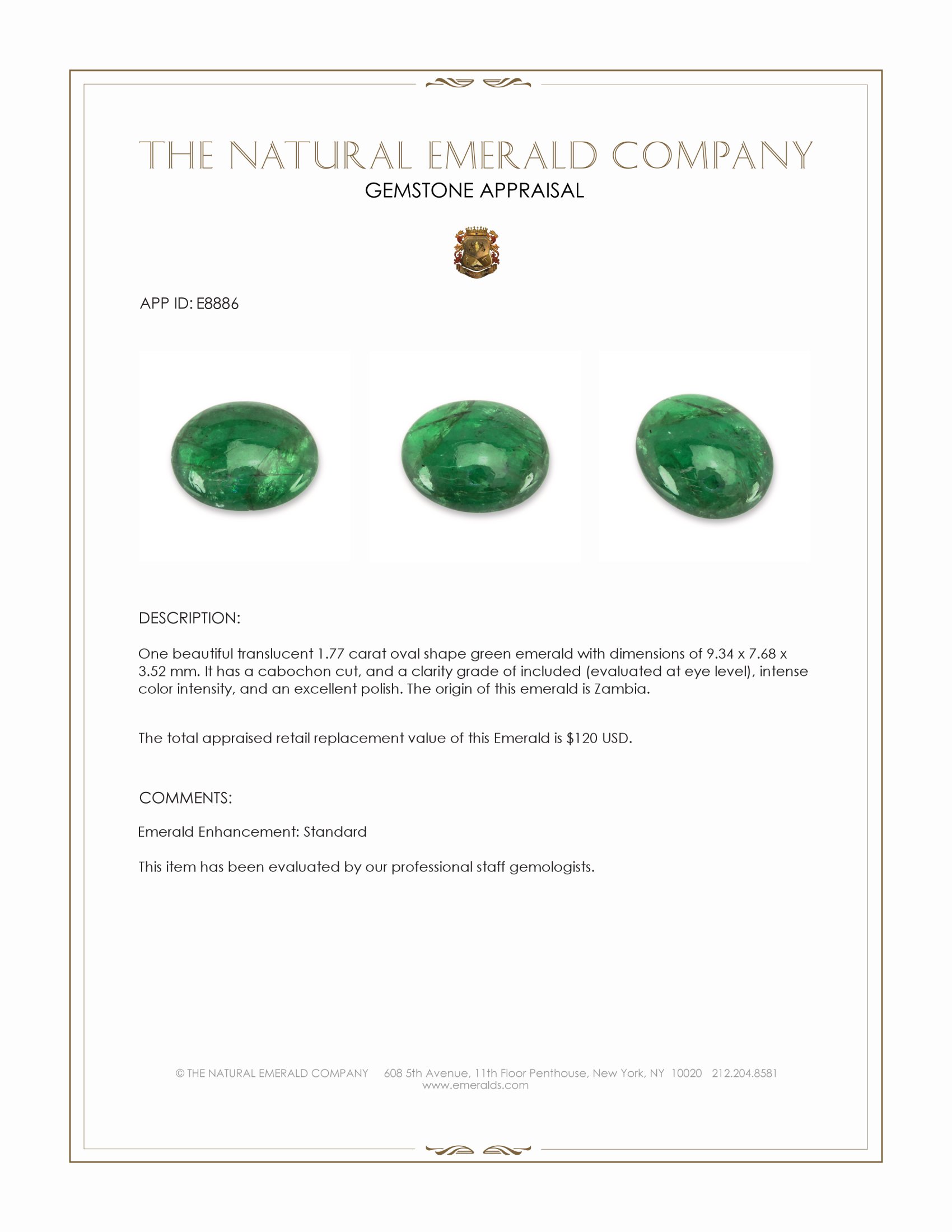 1.77 Ct. Cabochon Emerald from Zambia