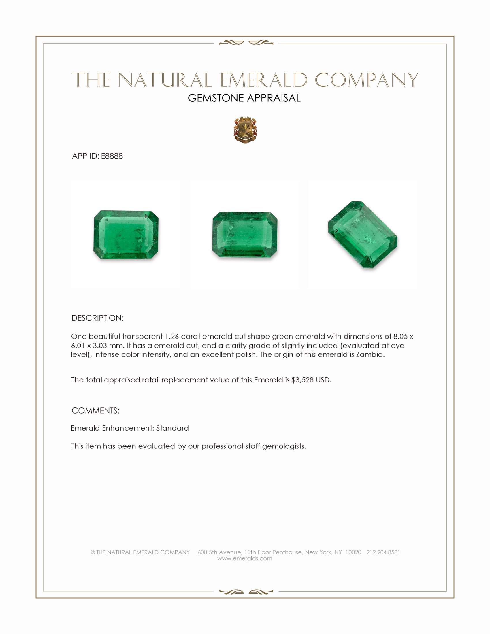 1.26 Ct. Emerald from Zambia