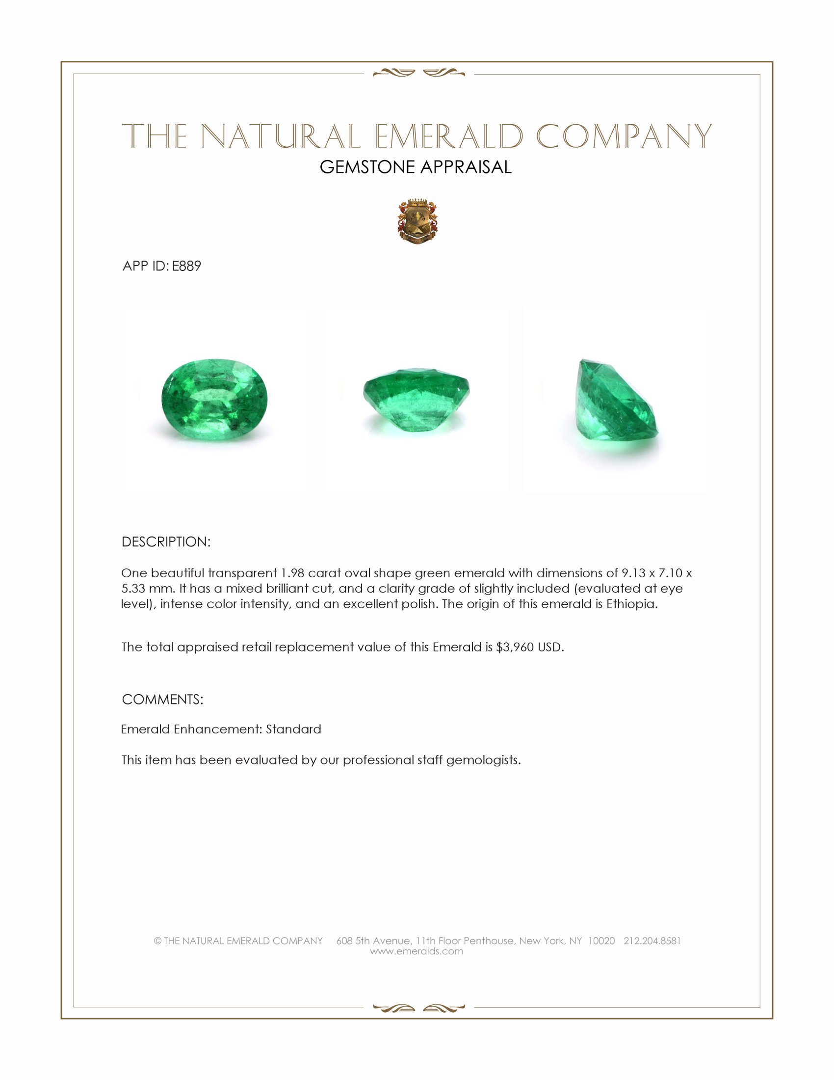 1.98 Ct. Emerald from Ethiopia