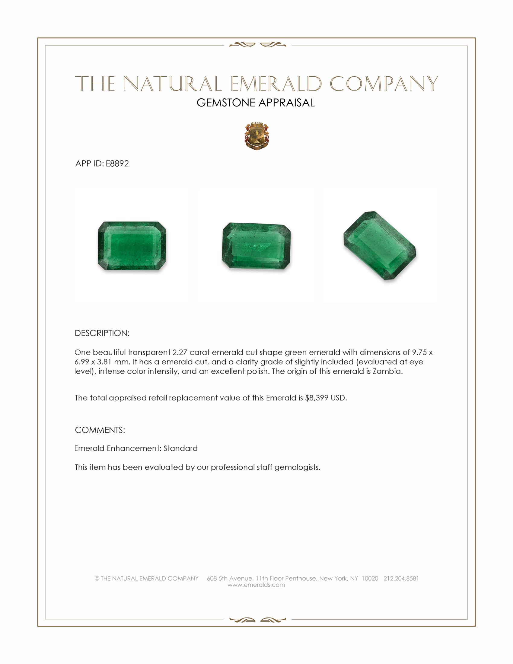 2.27 Ct. Emerald from Zambia