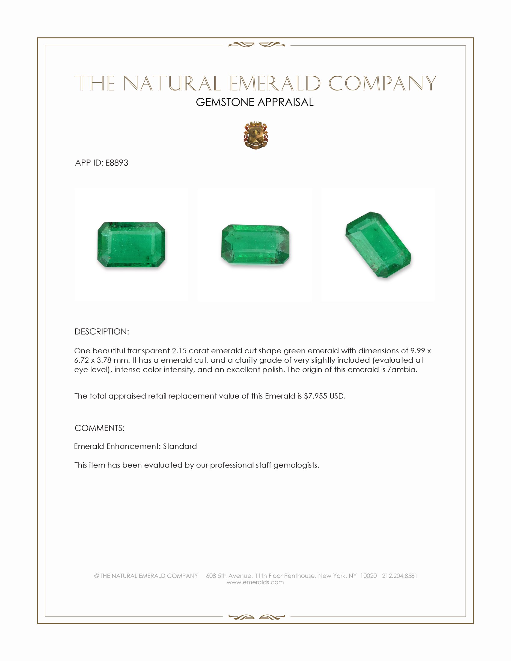 2.15 Ct. Emerald from Zambia