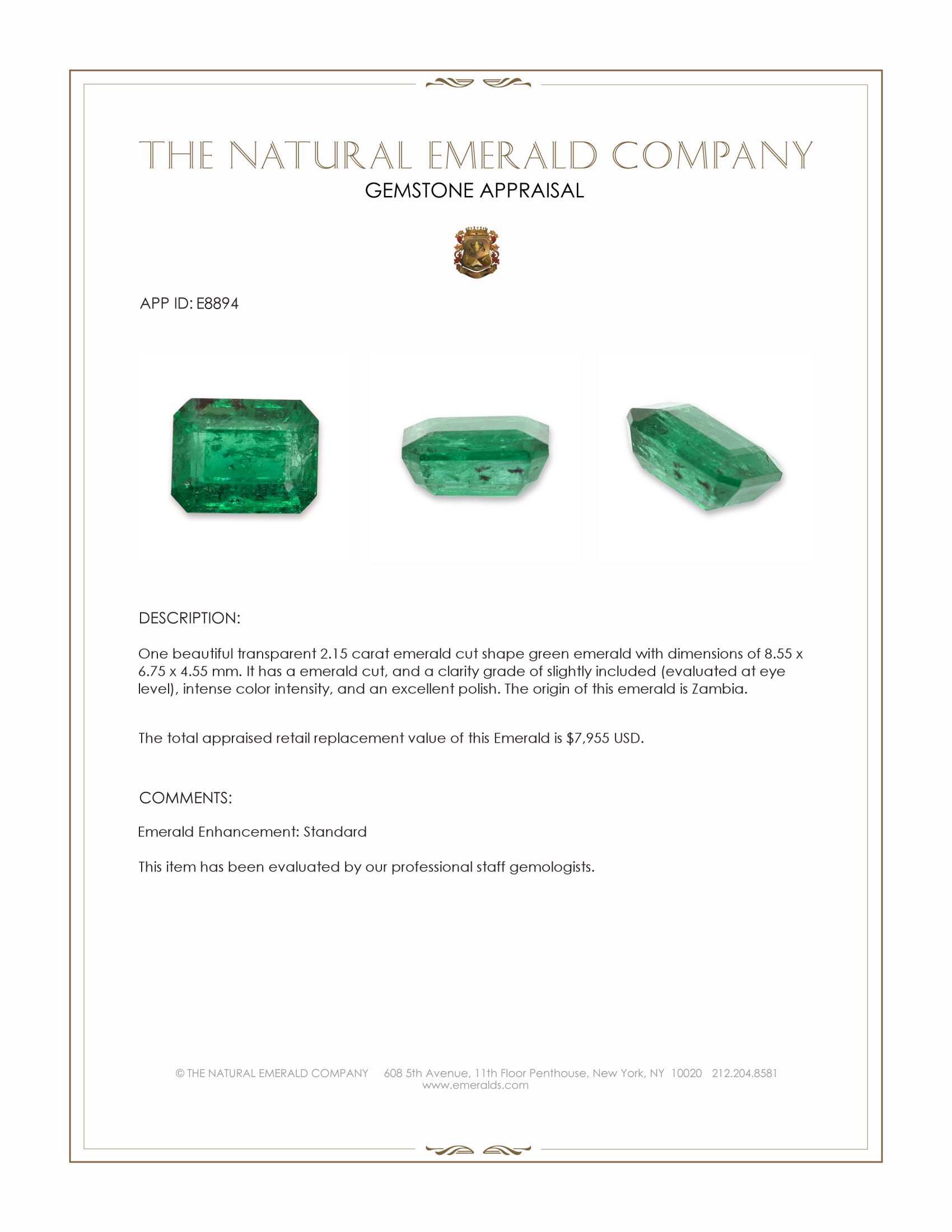 2.15 Ct. Emerald from Zambia