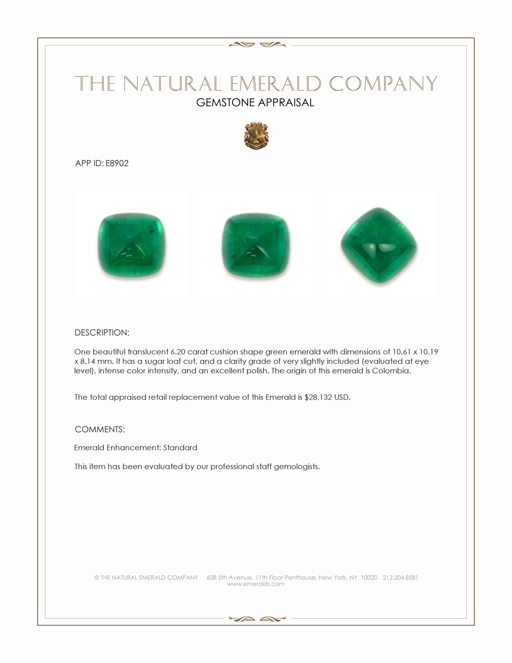 6.20 Ct. Cabochon Emerald from Colombia