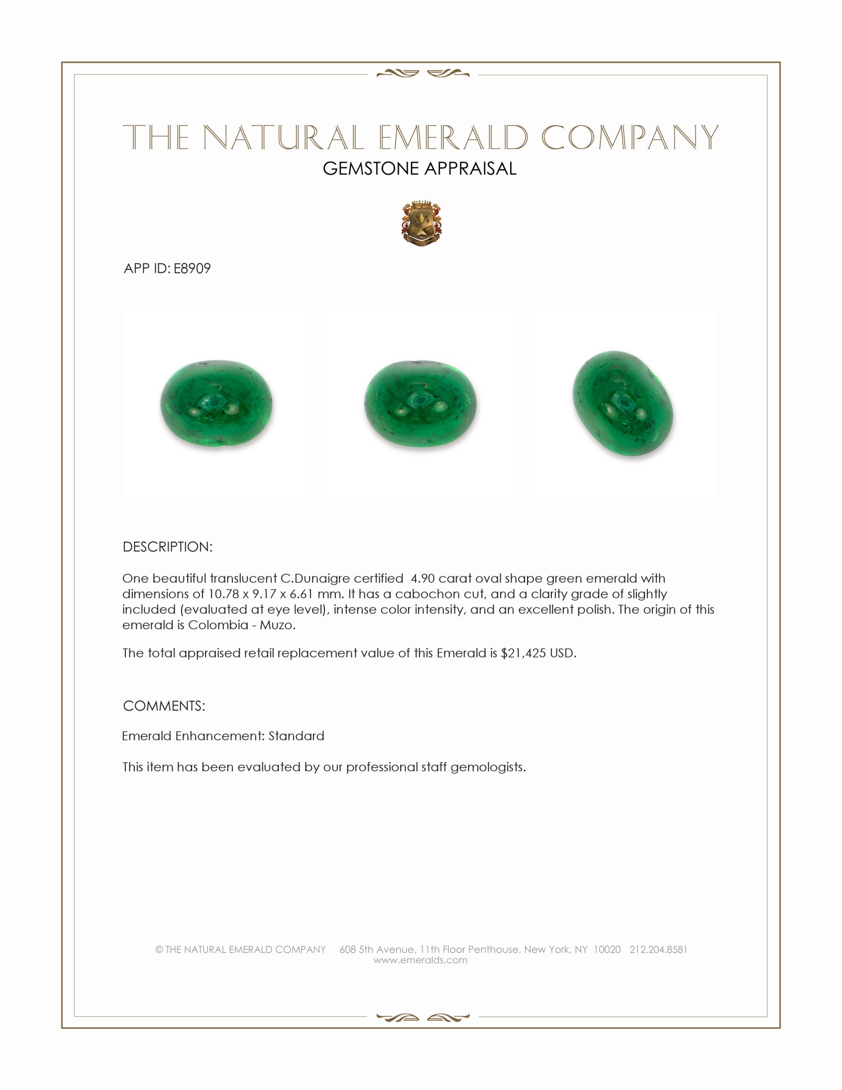 4.90 Ct. GRN Cabochon Emerald from Colombia - Muzo