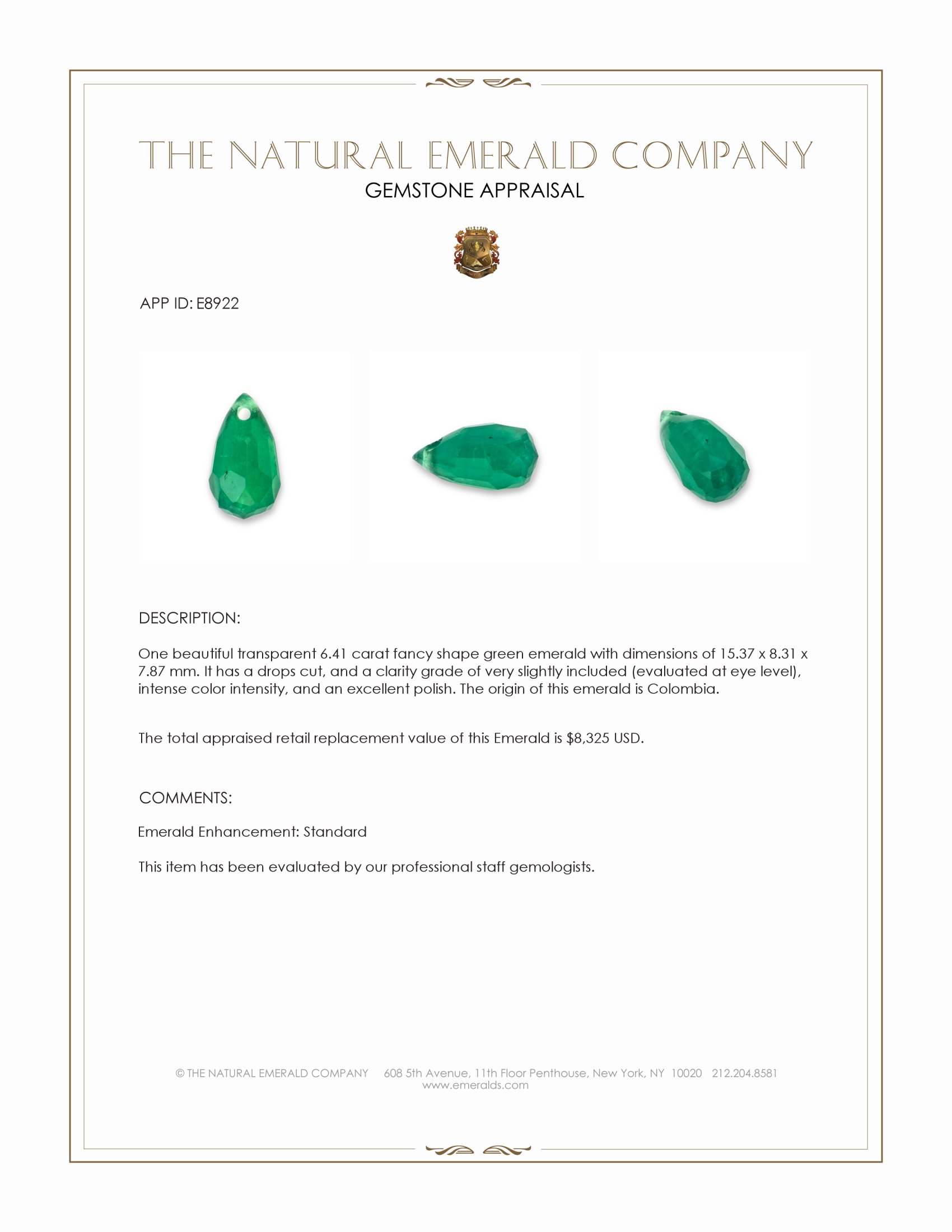 6.41 Ct. Emerald from Colombia
