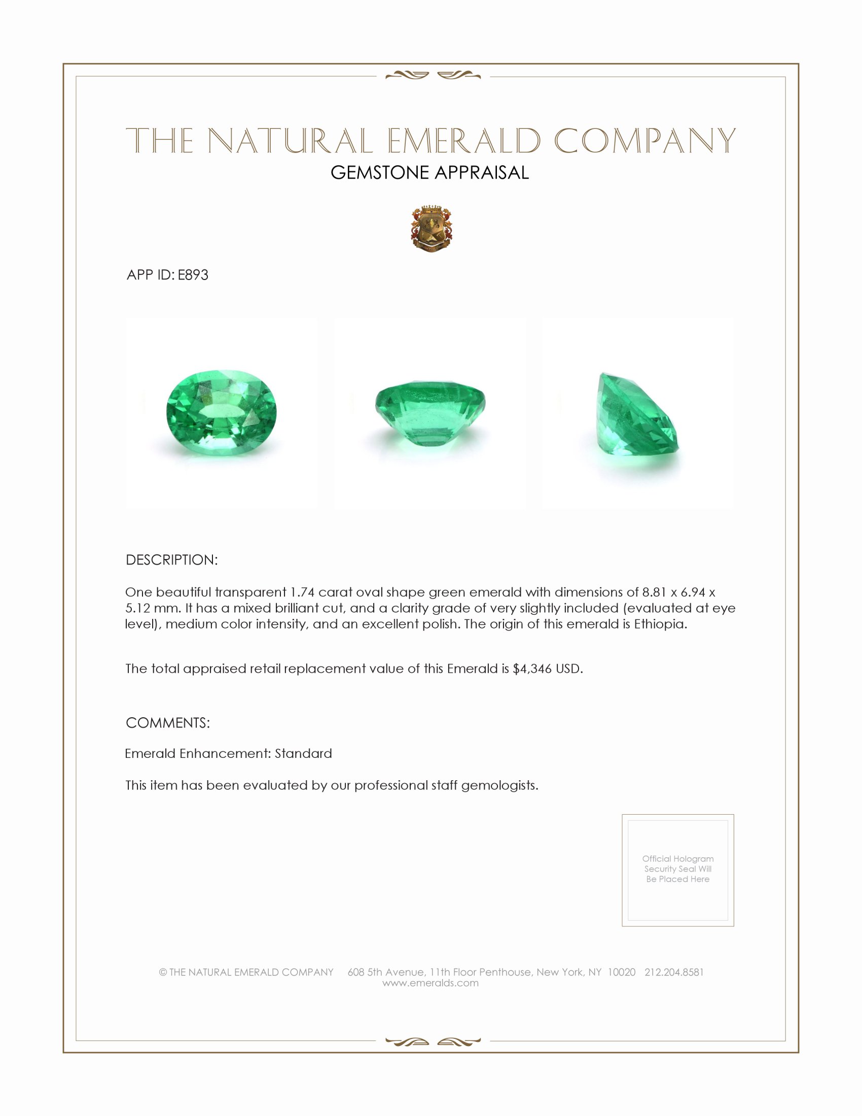 1.74 Ct. Emerald from Ethiopia