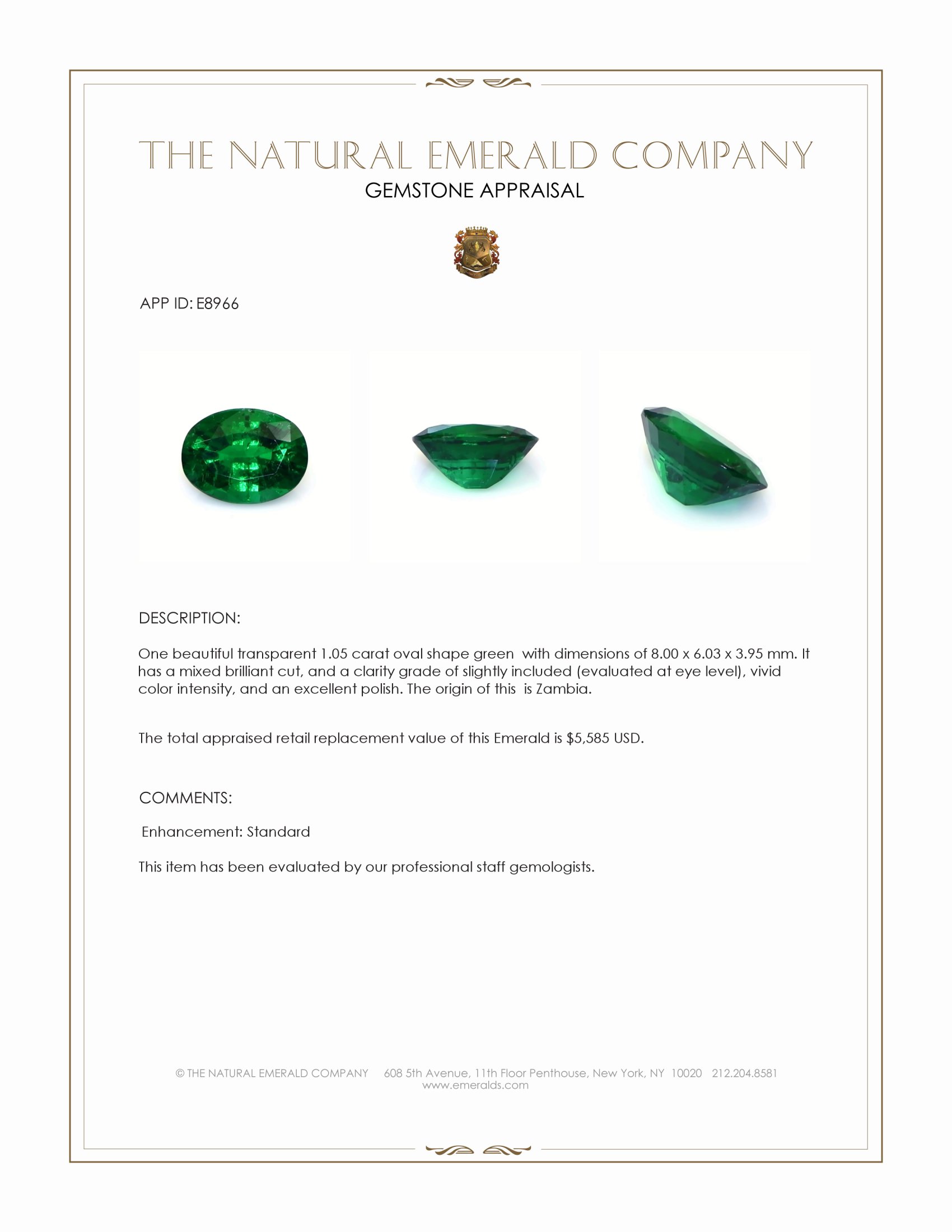 1.05 Ct. Emerald from Zambia