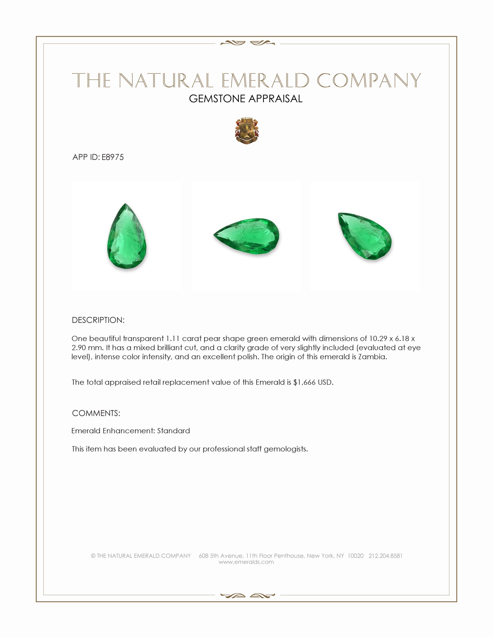 1.11 Ct. Emerald from Zambia