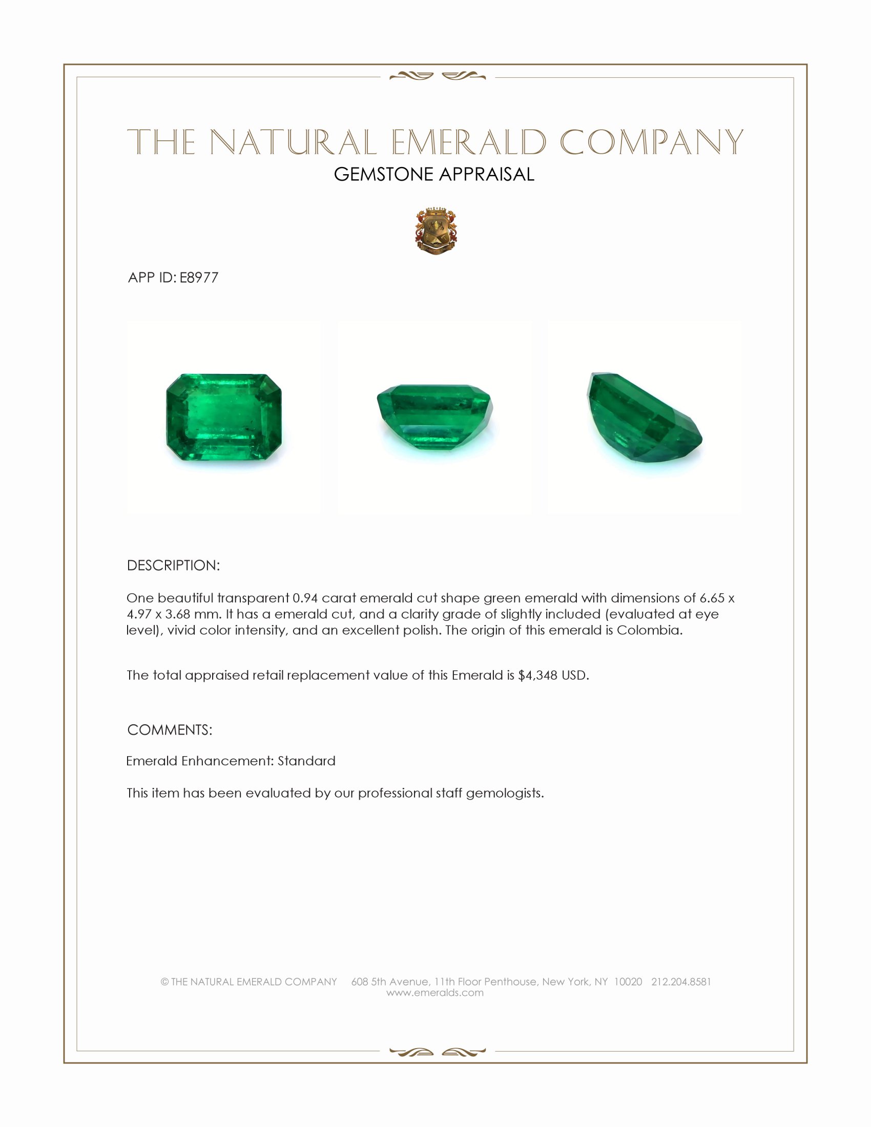 0.94 Ct. Emerald from Colombia