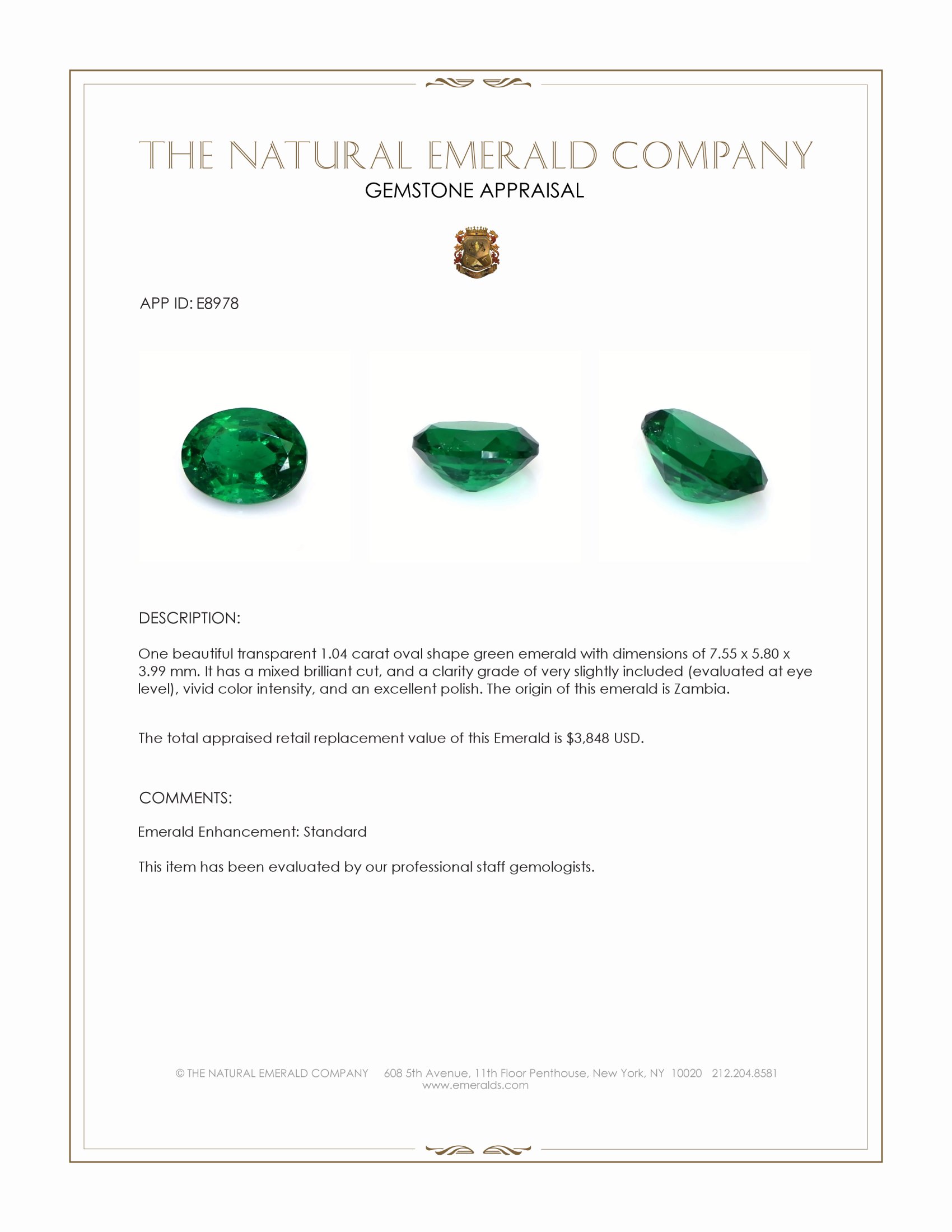 1.04 Ct. Emerald from Zambia